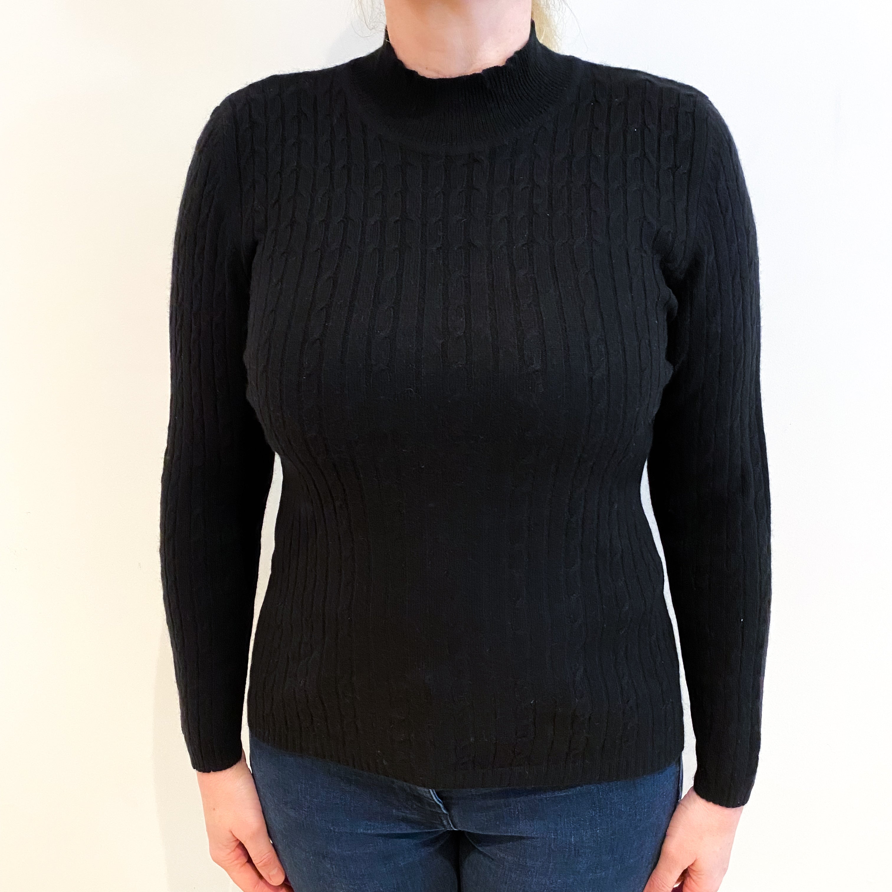 Black Cable Cashmere Turtle Neck Jumper Large