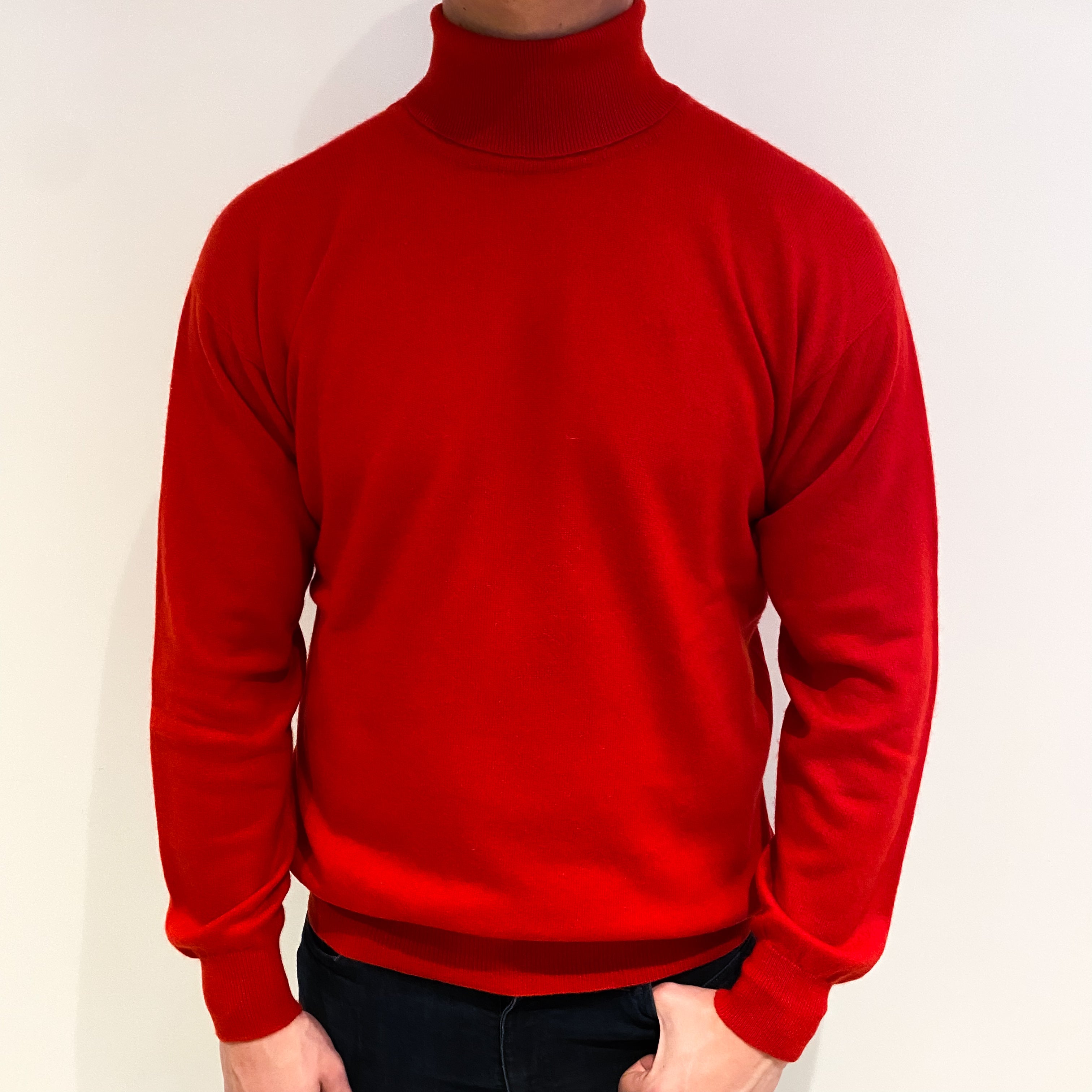 Men's Scarlet Red Cashmere Polo Neck Jumper XXL