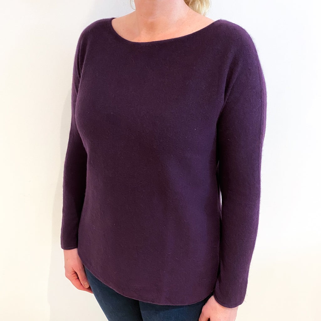 Blueberry Purple Cashmere Batwing Slash Neck Jumper Large