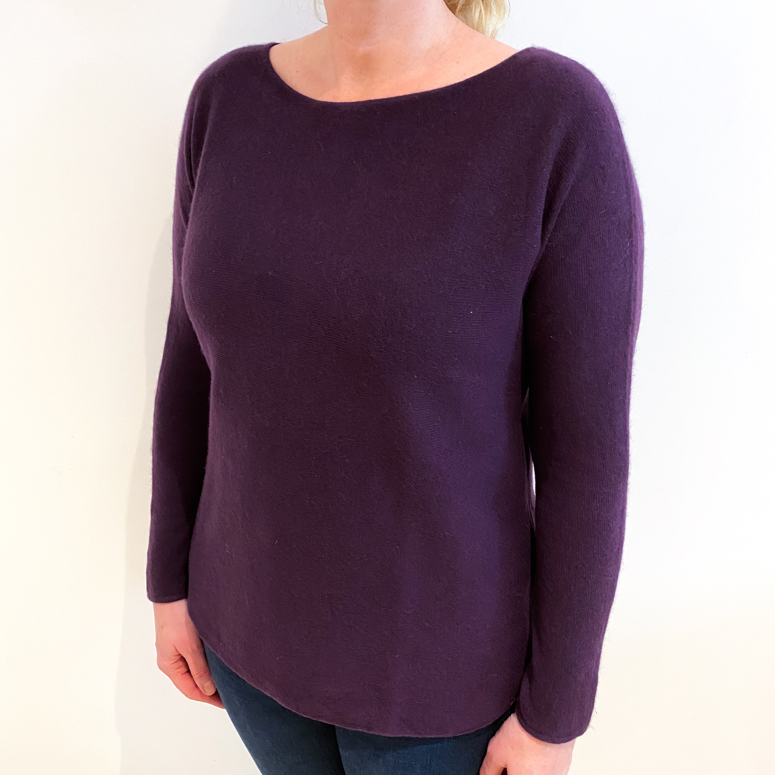 Blueberry Purple Cashmere Batwing Slash Neck Jumper Large