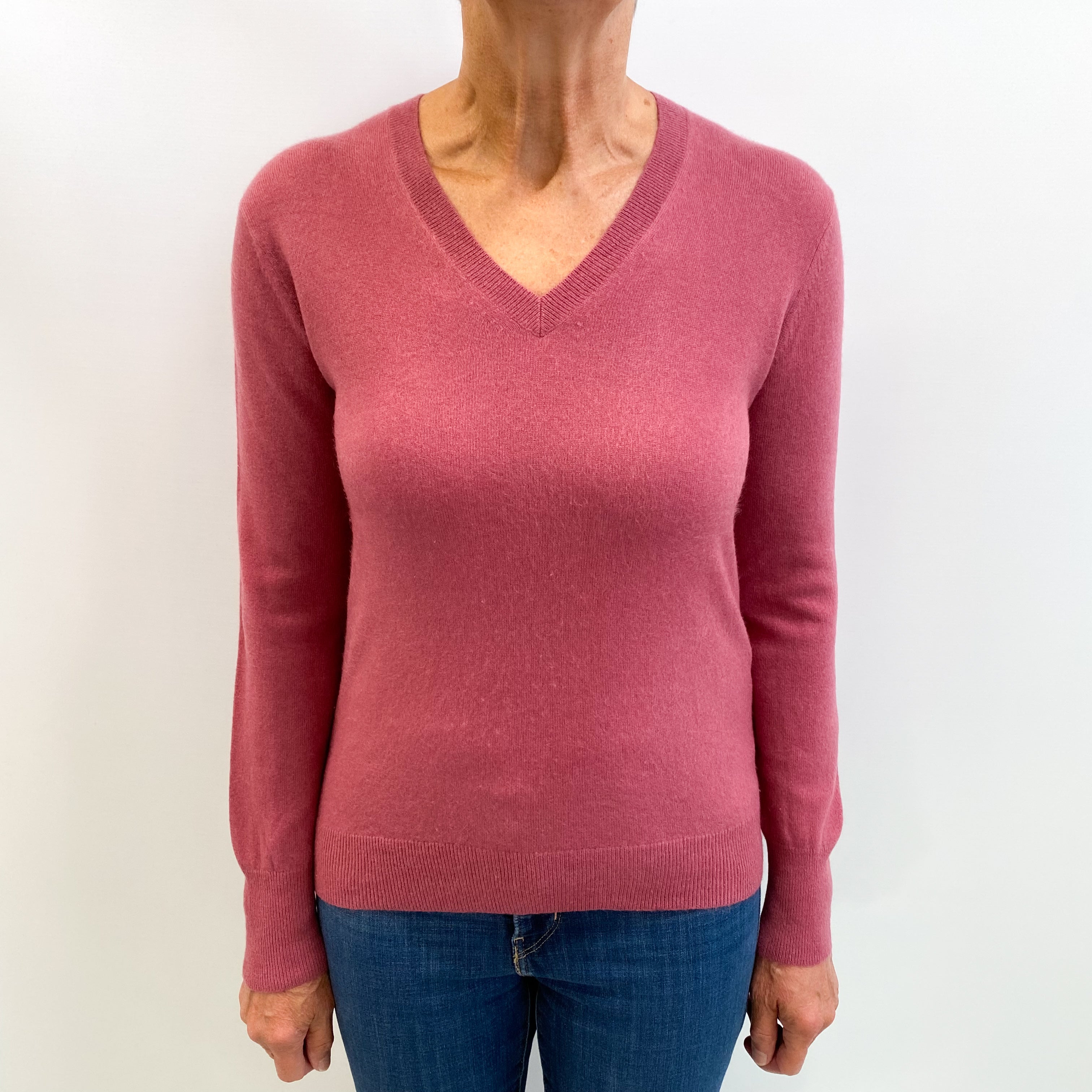 Raspberry Pink Cashmere V Neck Jumper Medium