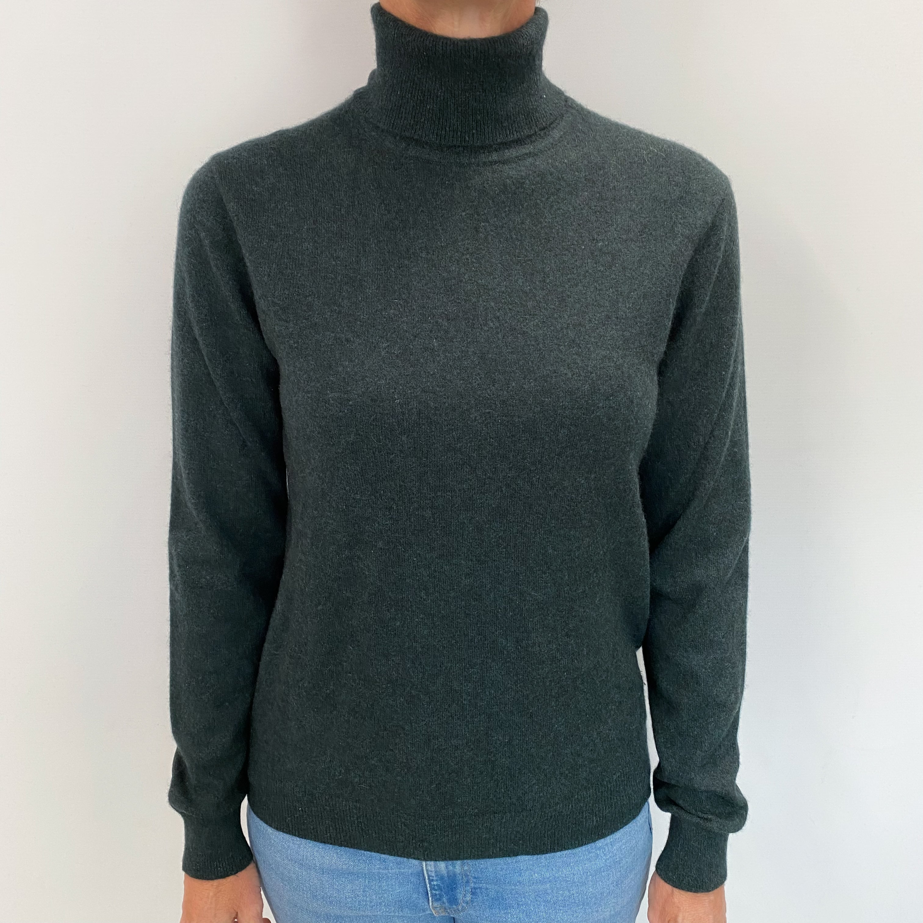 Forest Green Cashmere Polo Neck Jumper Small