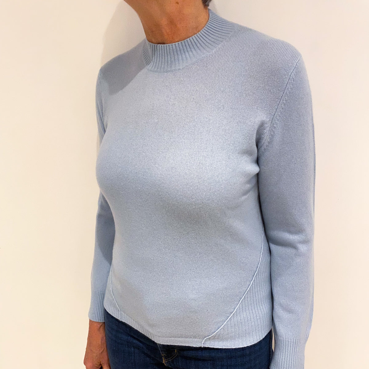 Powder Blue Cashmere Polo Neck Jumper Medium