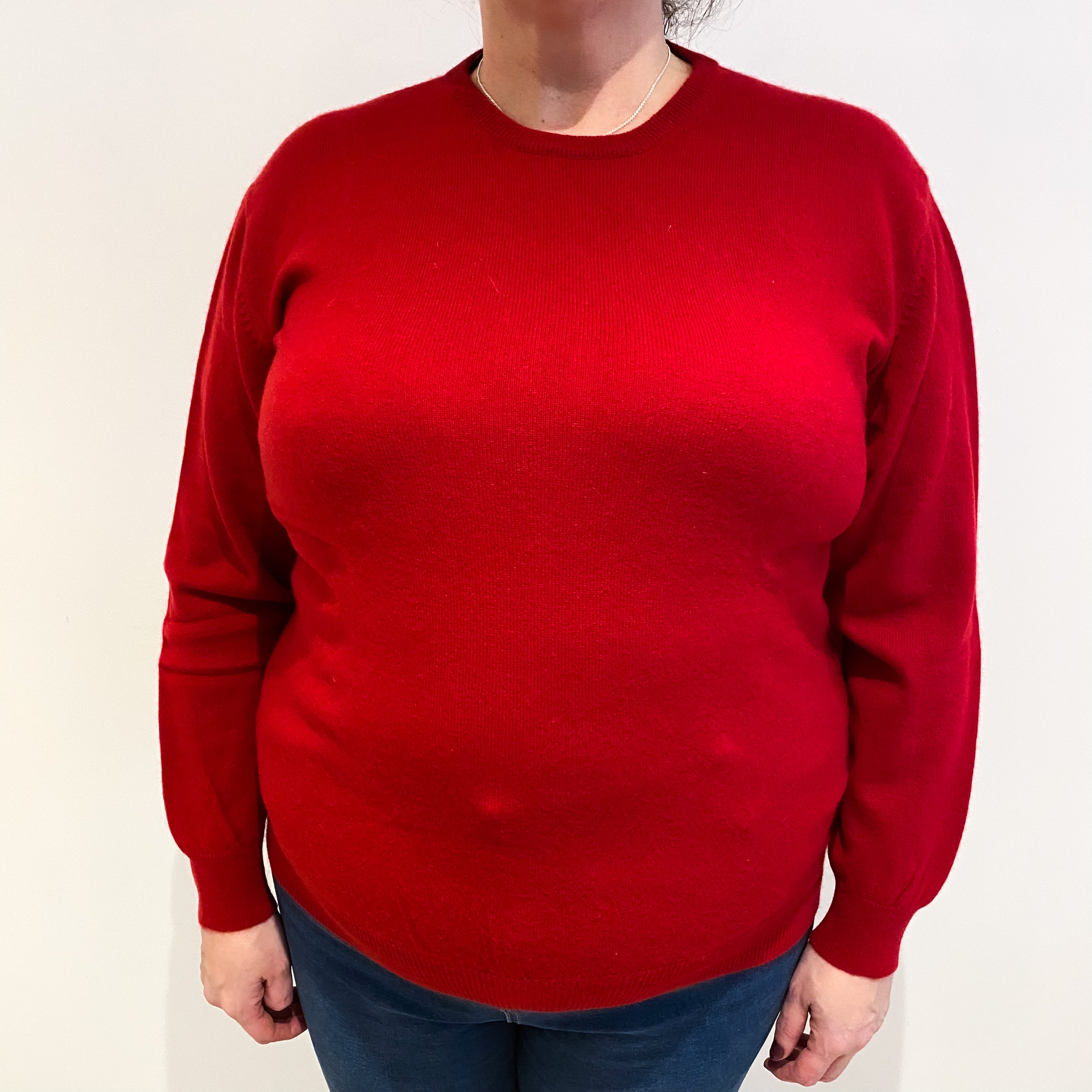 Scarlet Red Cashmere Crew Neck Jumper Extra Large