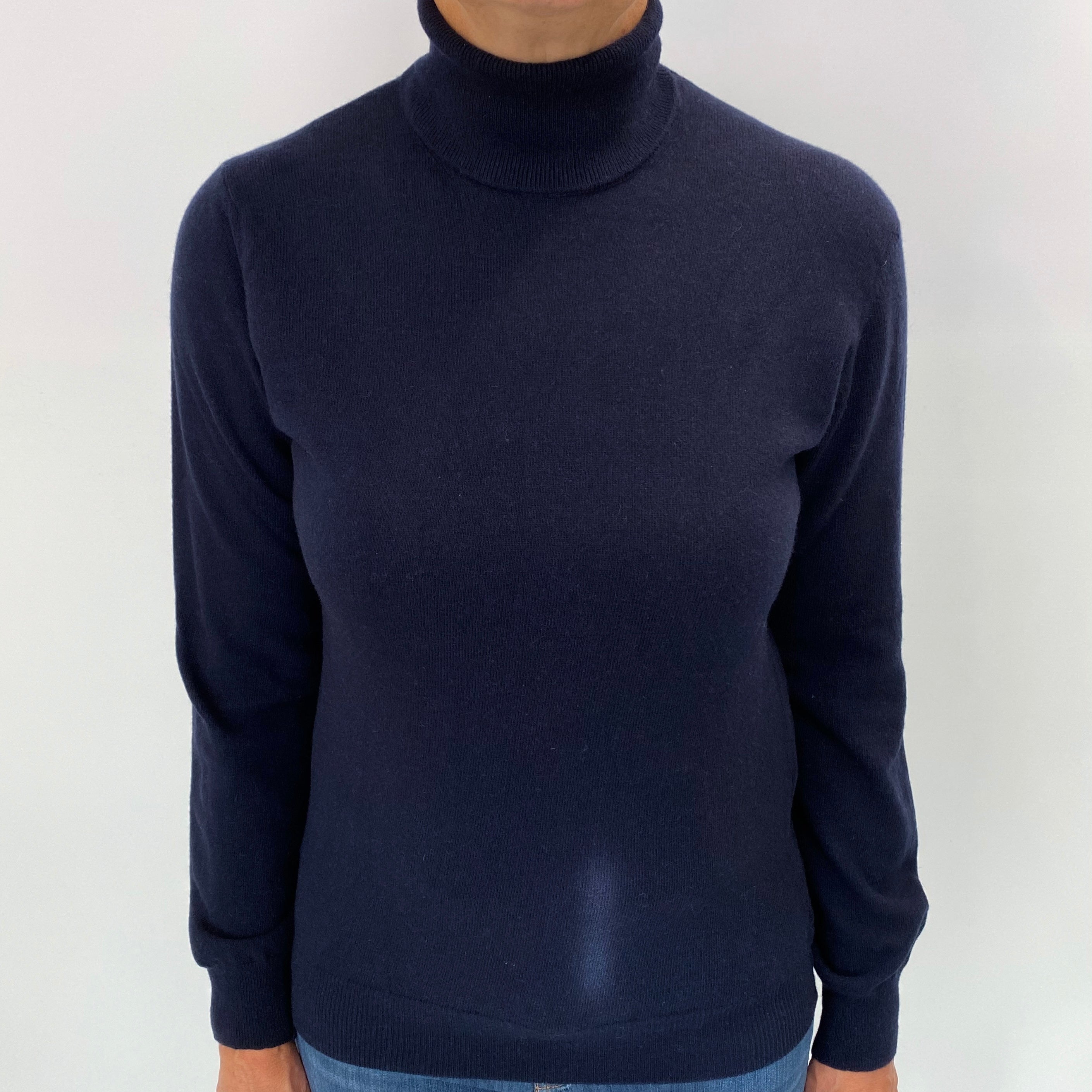 Italian Navy Blue Cashmere Polo Neck Jumper Medium