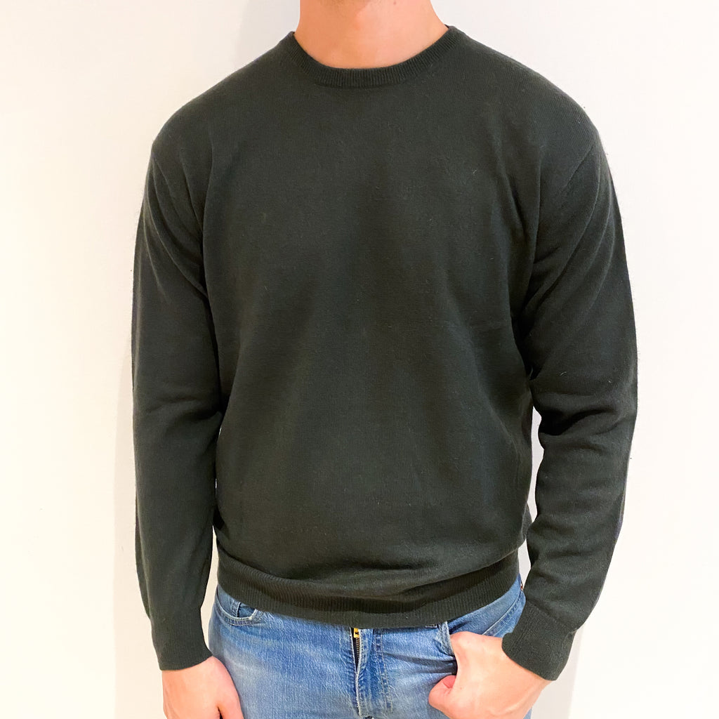 Men's Deep Khaki Cashmere Crew Neck Jumper XL