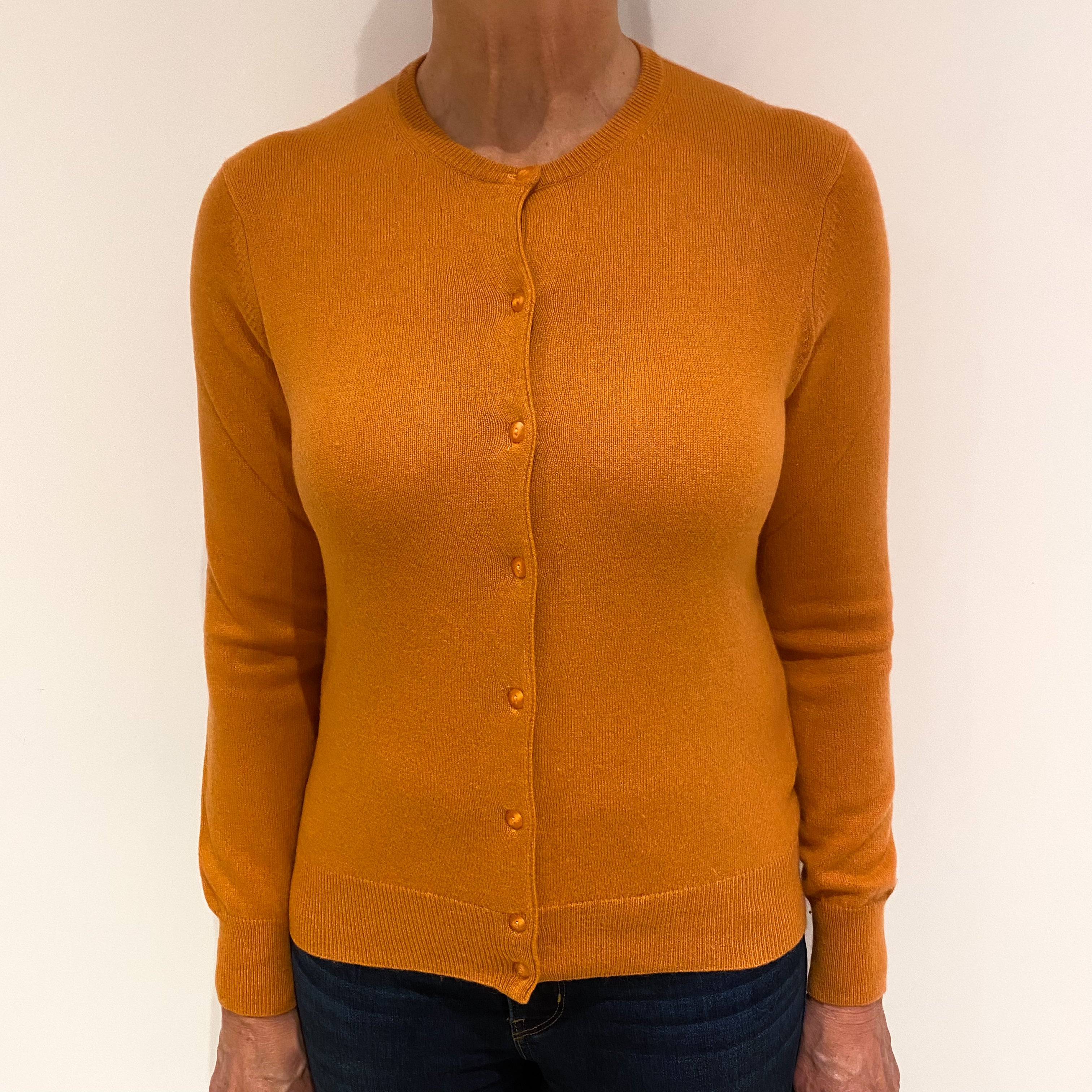 Muted Orange Cashmere Crew Neck Cardigan Medium