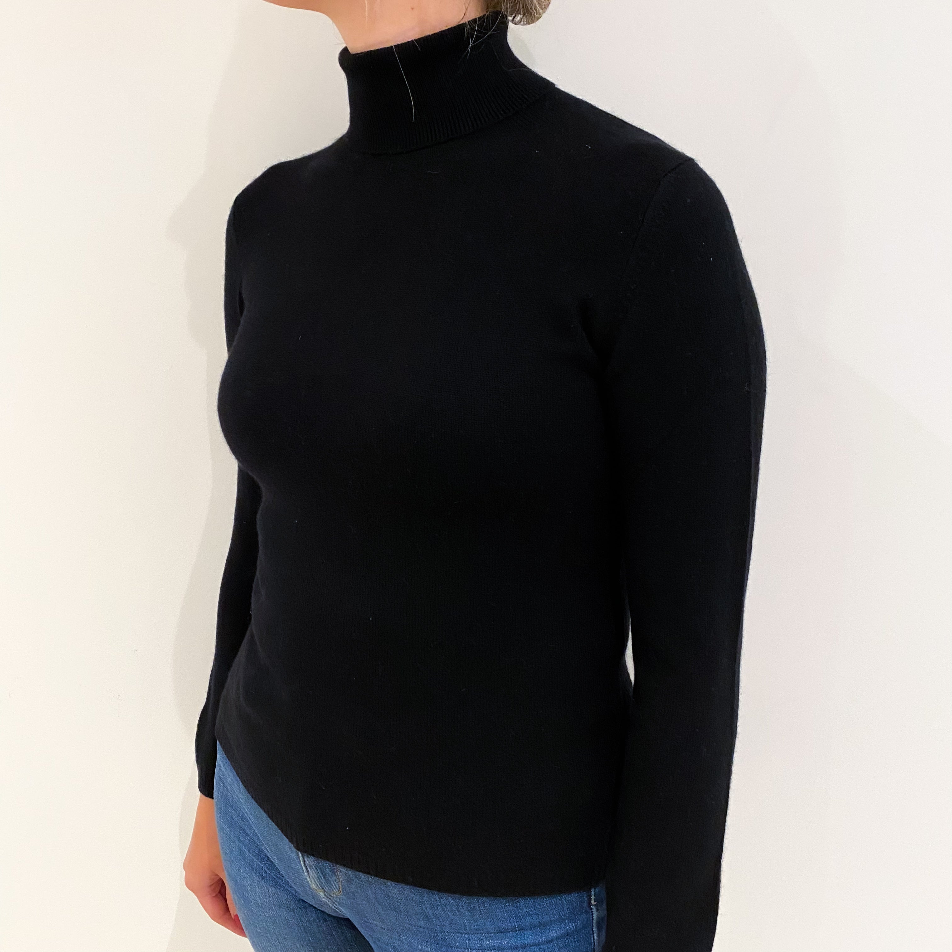 Black Cashmere Polo Neck Jumper Small