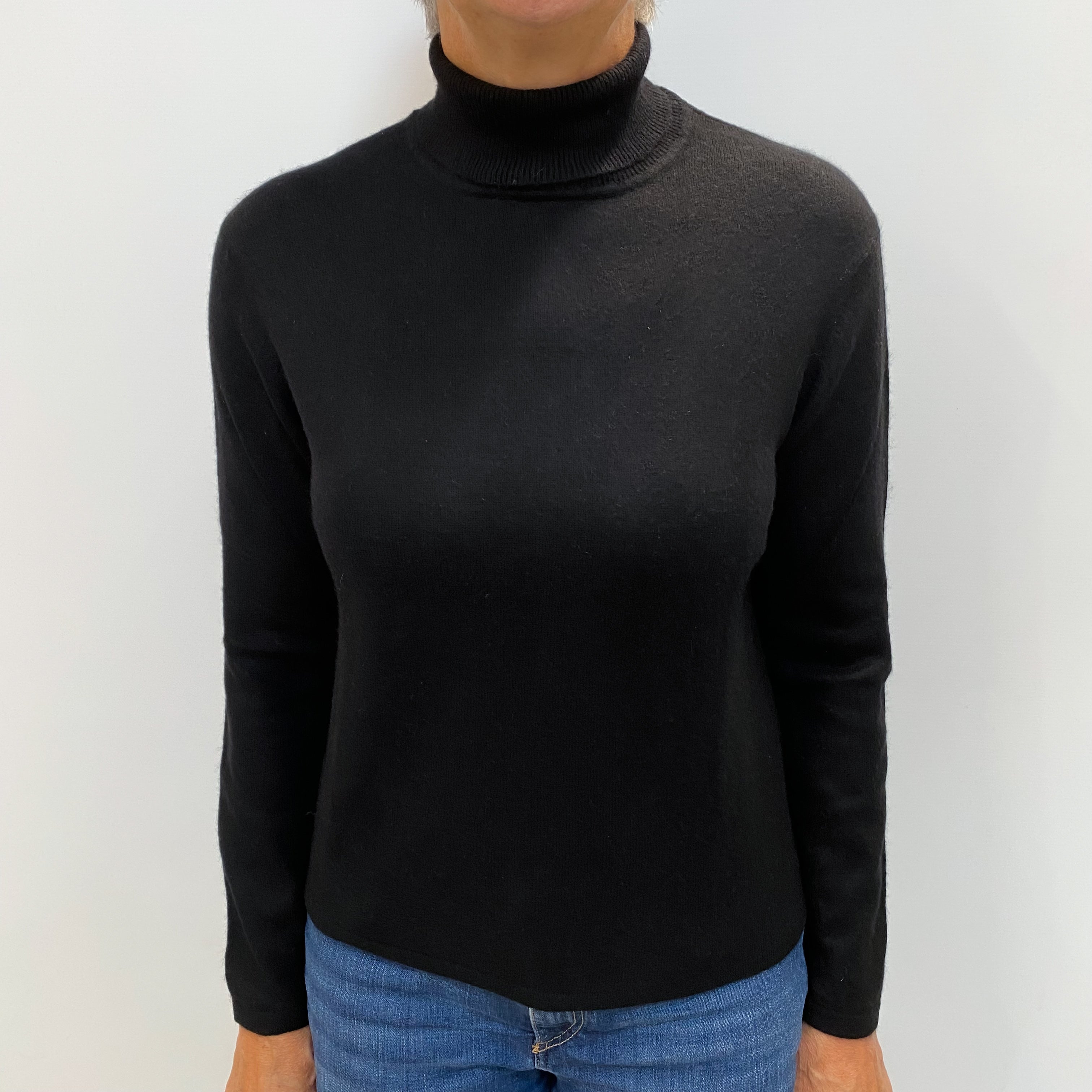 Black Cashmere Polo Neck Jumper Medium