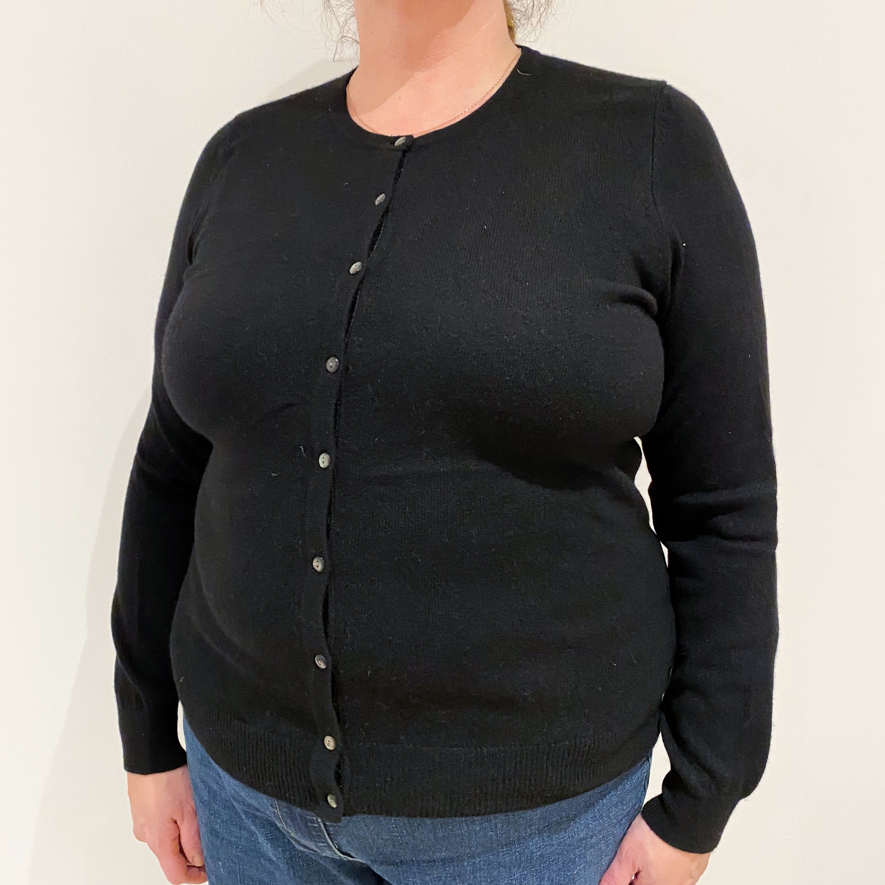 Black Cashmere Crew Neck Cardigan Extra Large