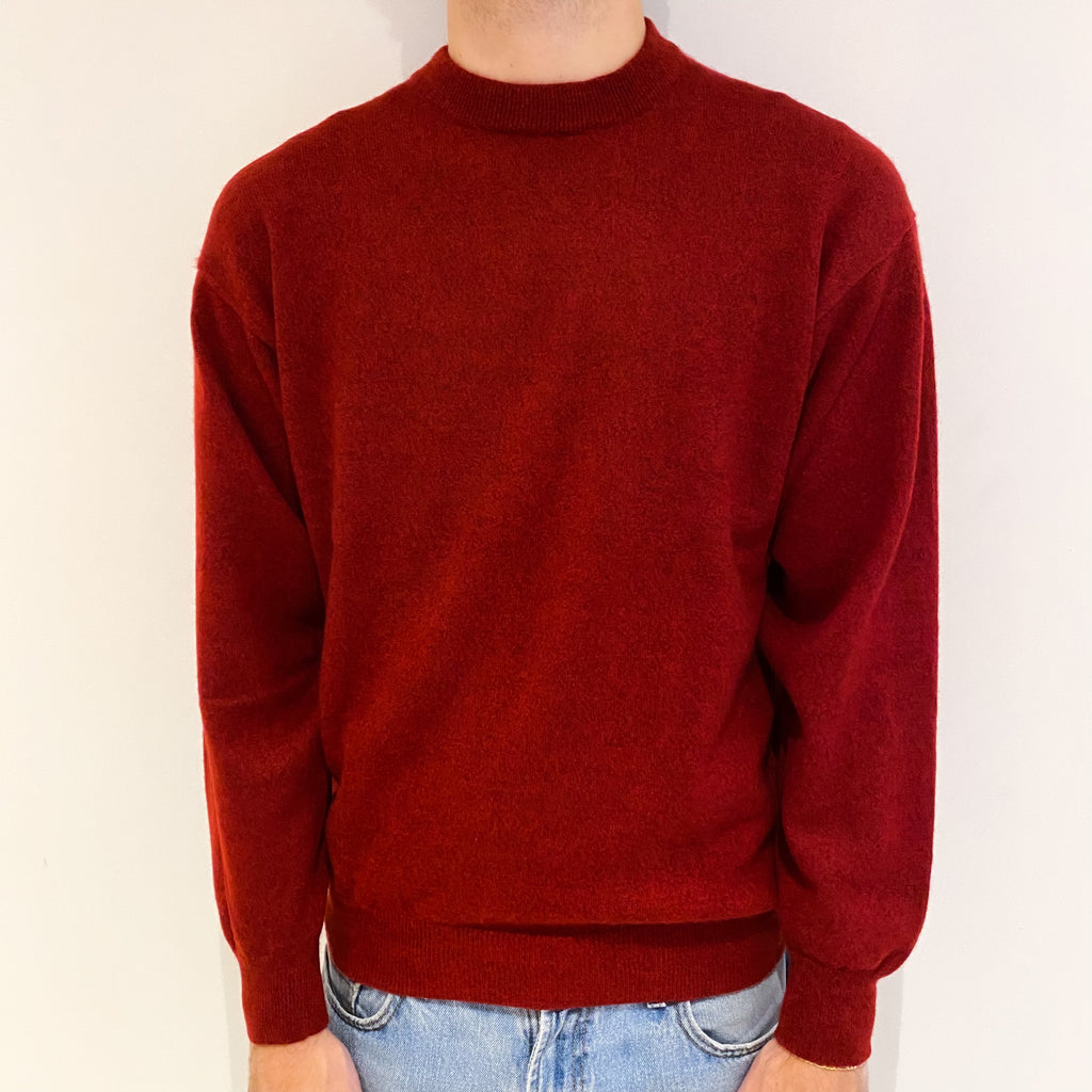 Men's Crimson Red Cashmere Crew Neck Jumper Large