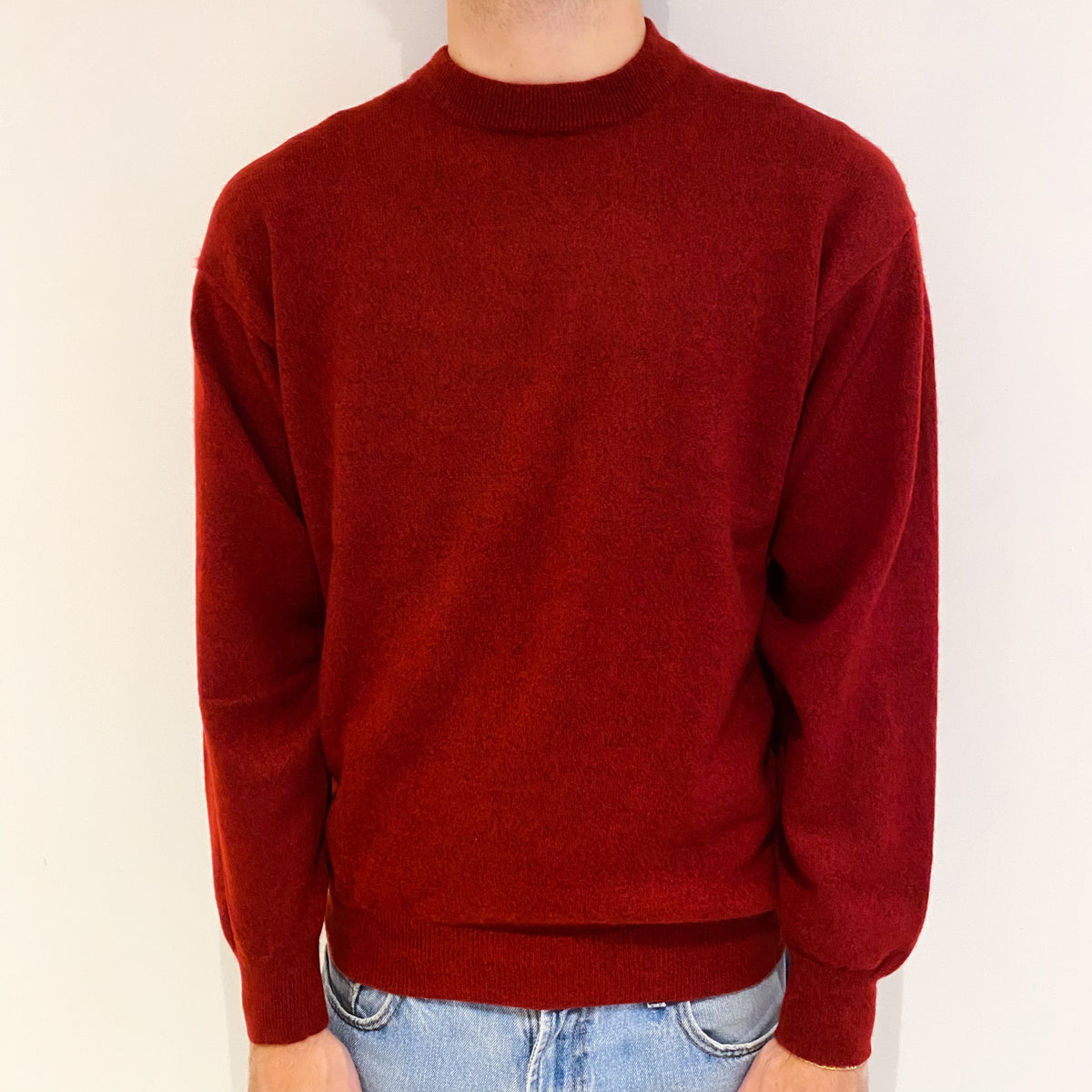 Men's Crimson Red Cashmere Crew Neck Jumper Large