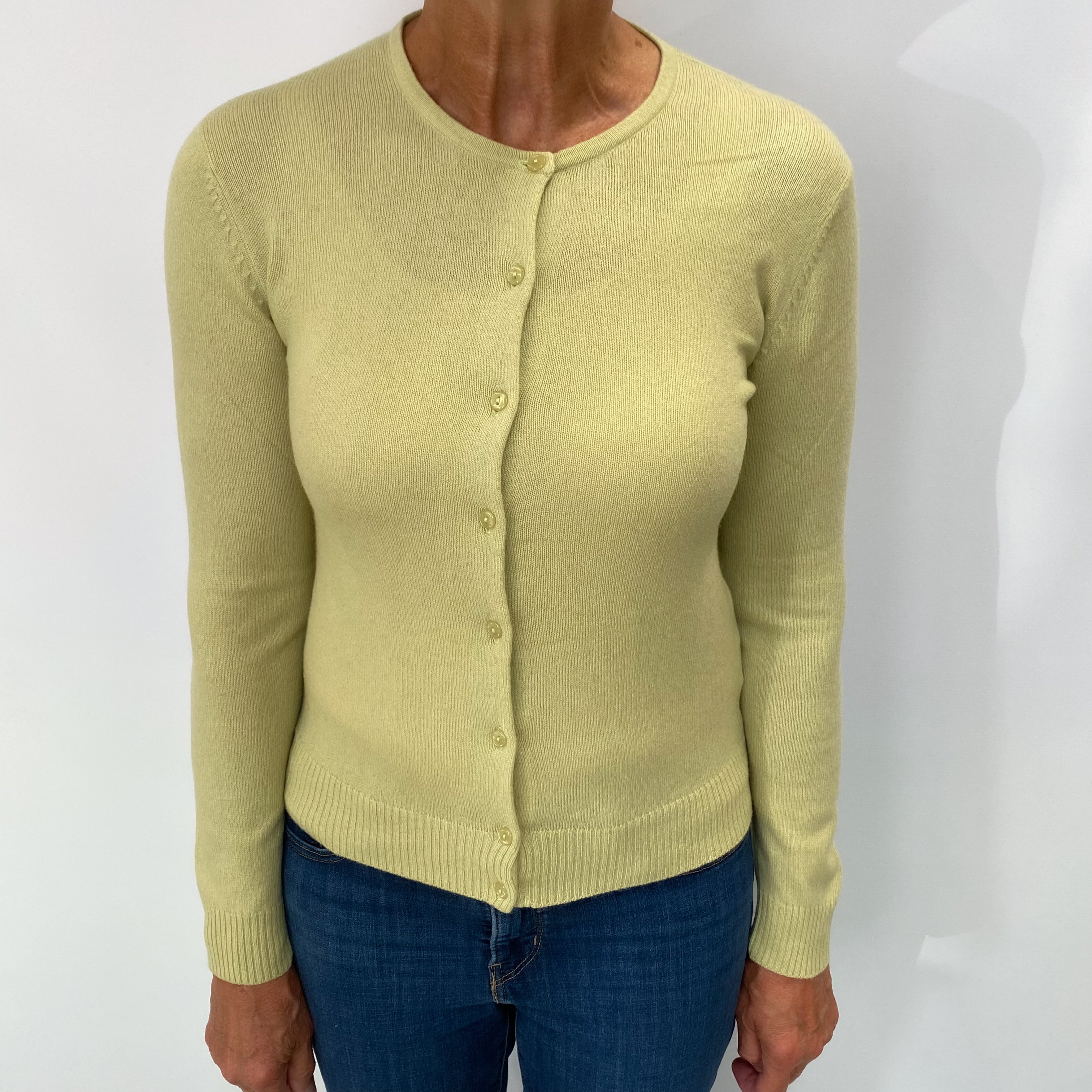 Pistachio Green Cashmere Crew Neck Cardigan Medium