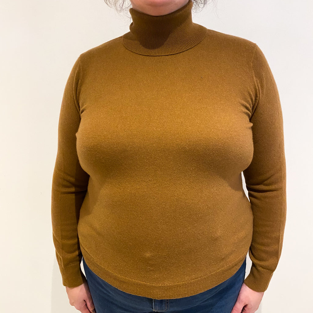 Cinnamon Brown Cashmere Polo Neck Jumper Extra Large