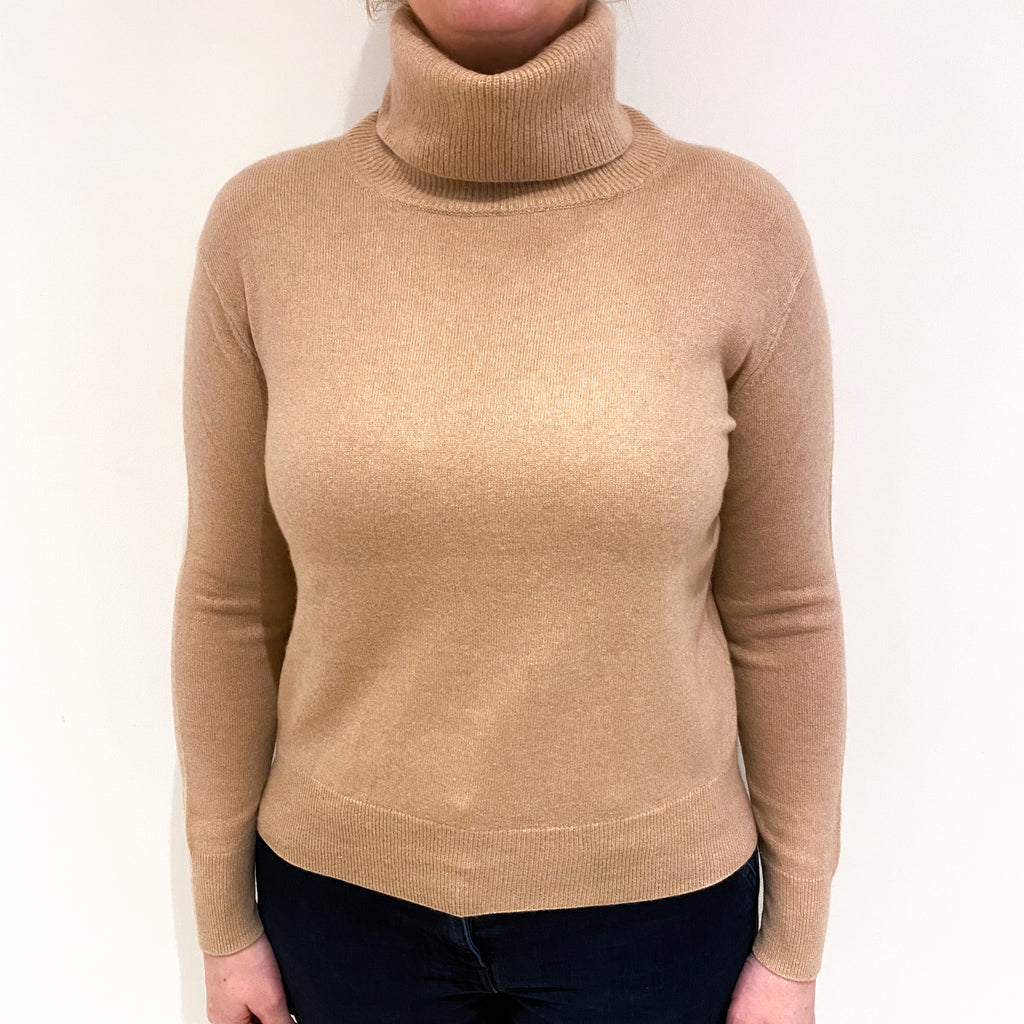 Nude Beige Cashmere Polo Neck Jumper Large
