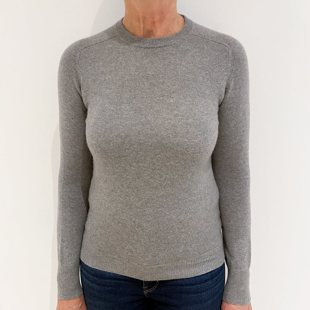 Ash Grey Cashmere Crew Neck Jumper Medium
