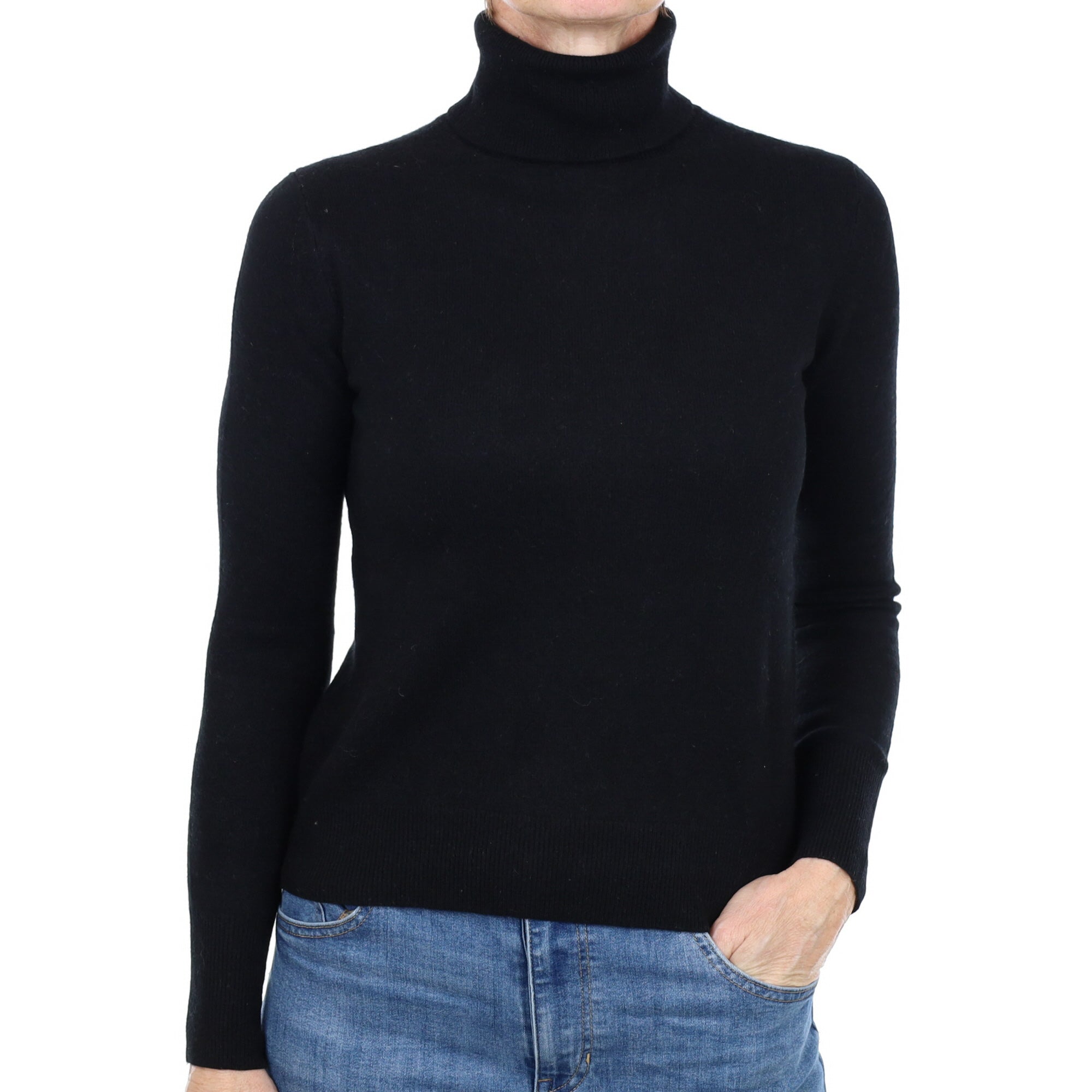 Black Cashmere Polo Neck Jumper Small