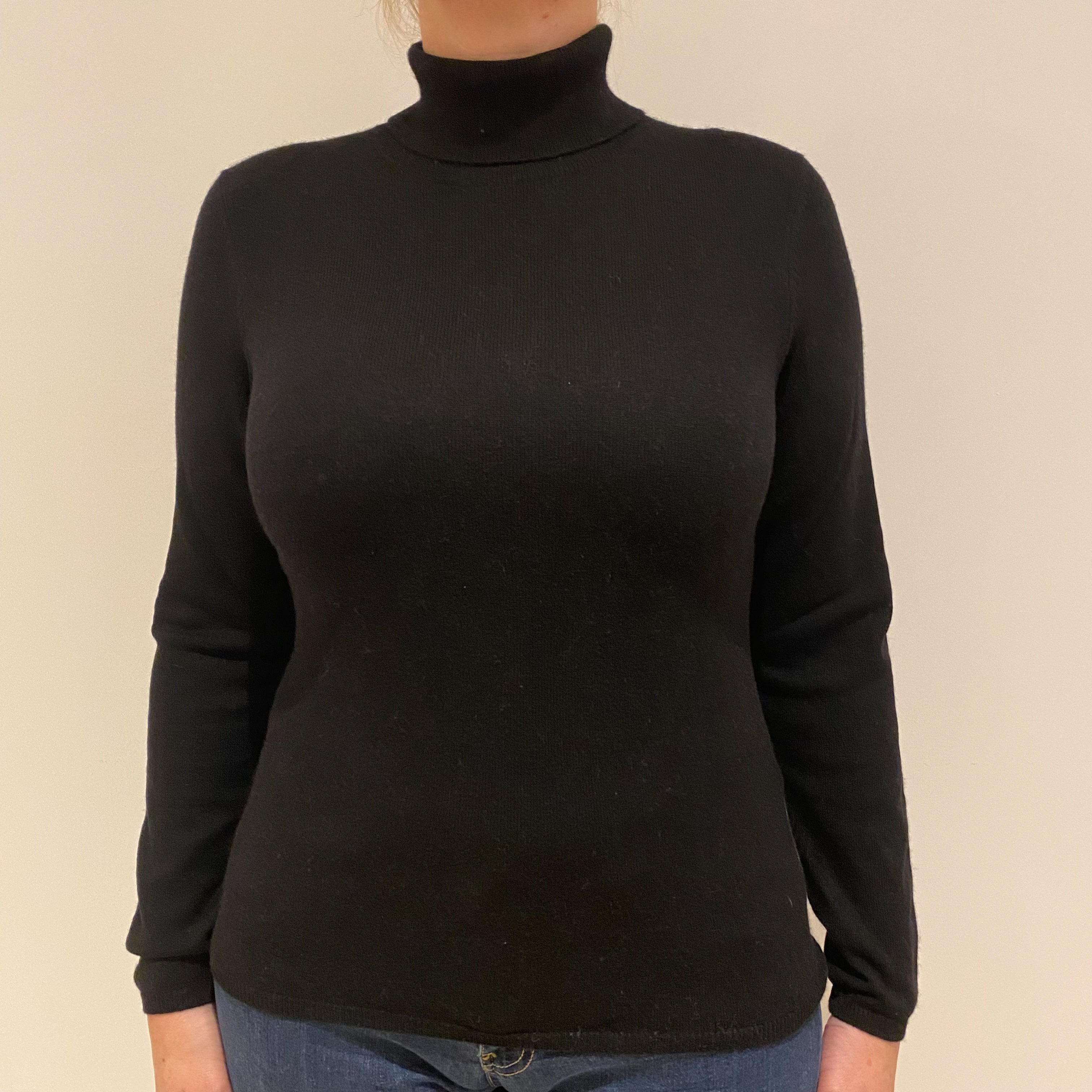 Black Cashmere Polo Neck Jumper Large
