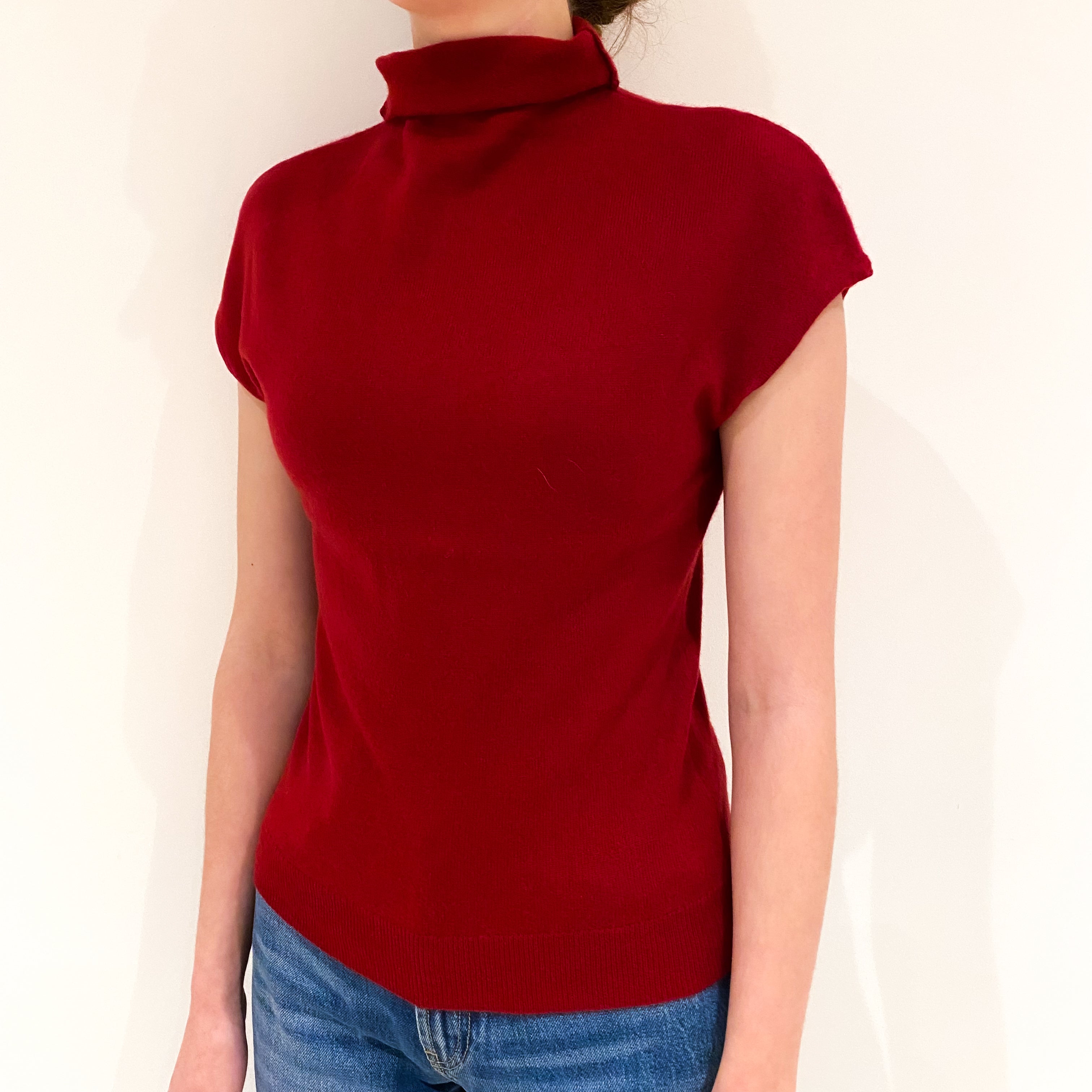 Red Cashmere Sleeveless Funnel Neck Jumper Extra Small