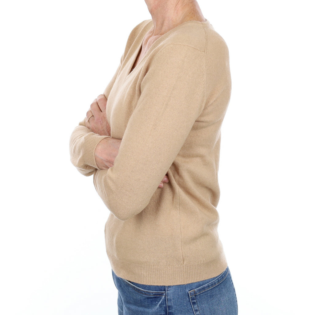 Nude Beige Cashmere V Neck Jumper Small