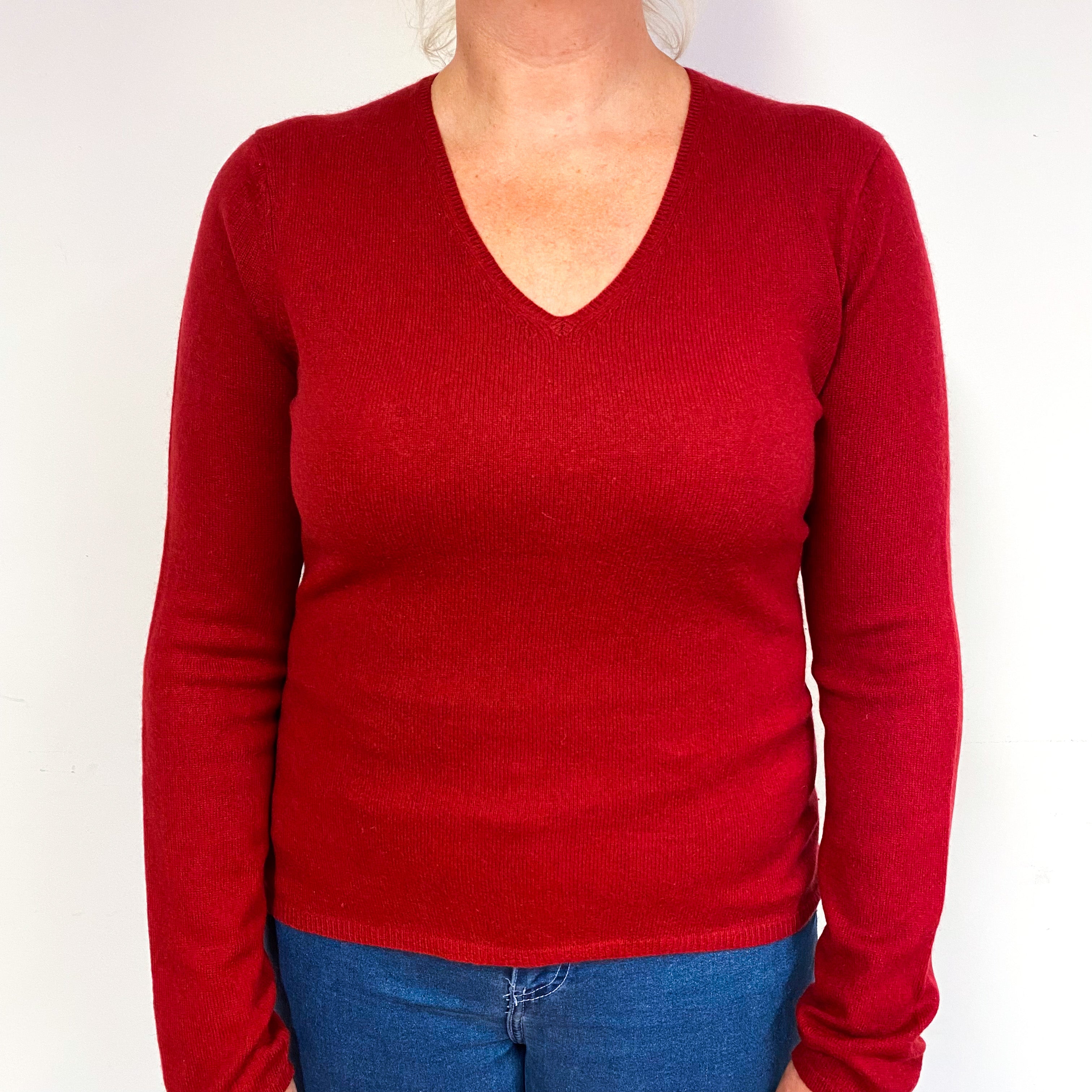 Crimson Red Cashmere V-Neck Jumper Large