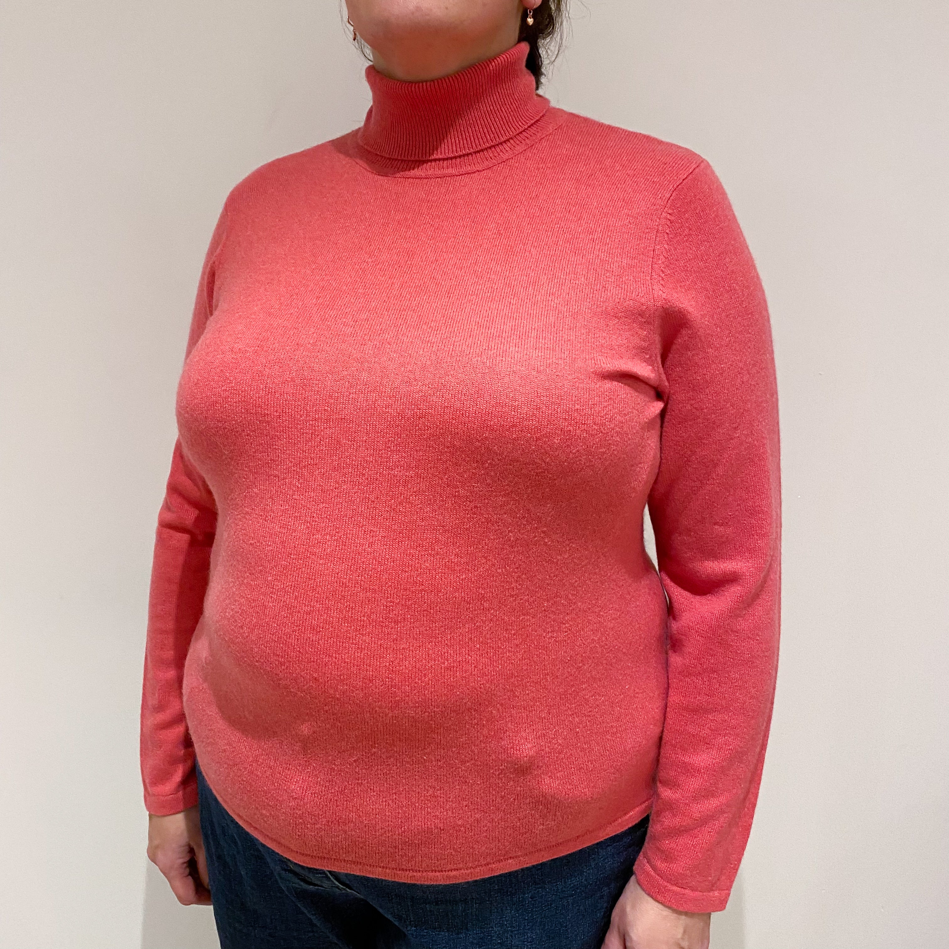 Rose Pink Cashmere Polo Neck Jumper Extra Large