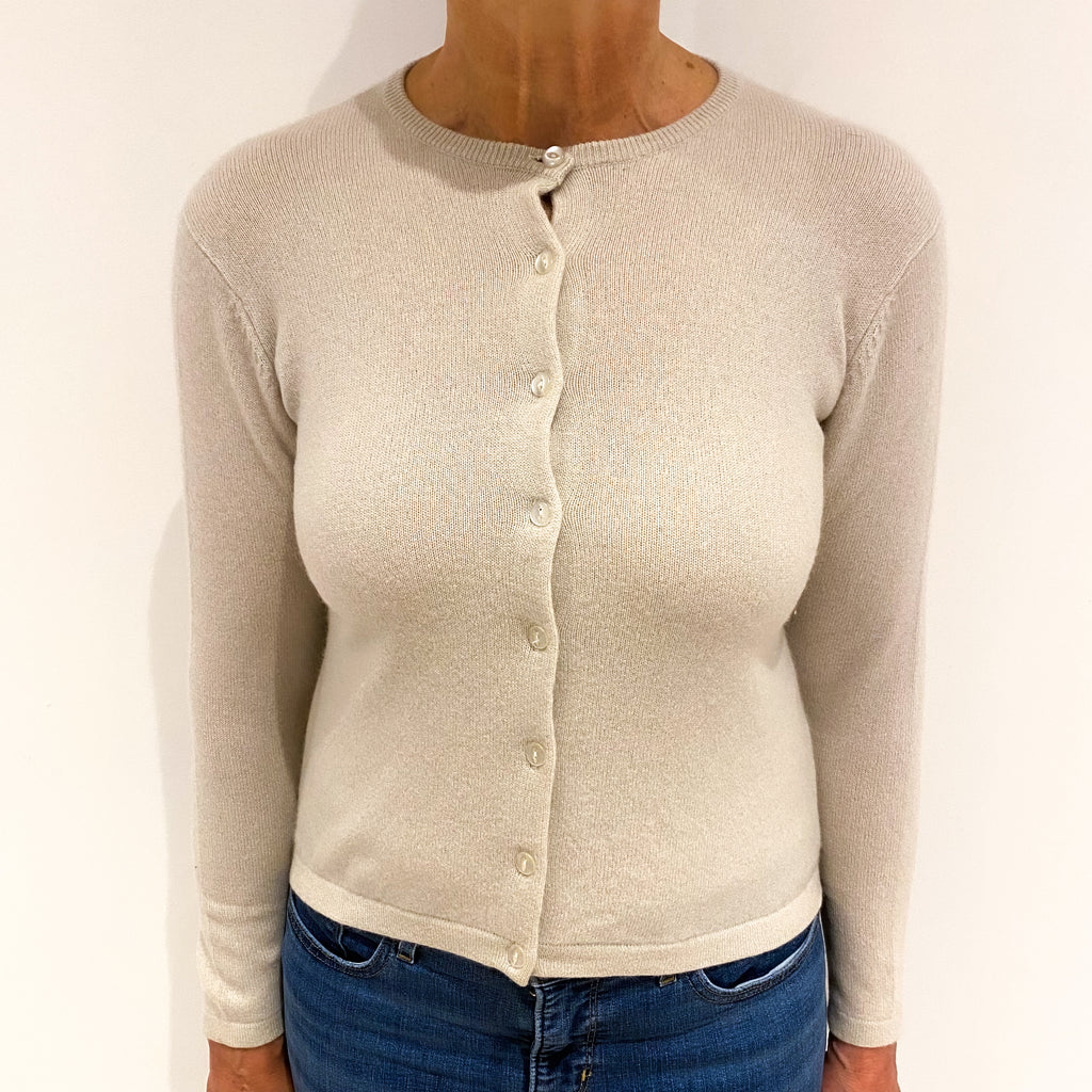 Honey Beige Cashmere Crew Neck Cardigan Medium
