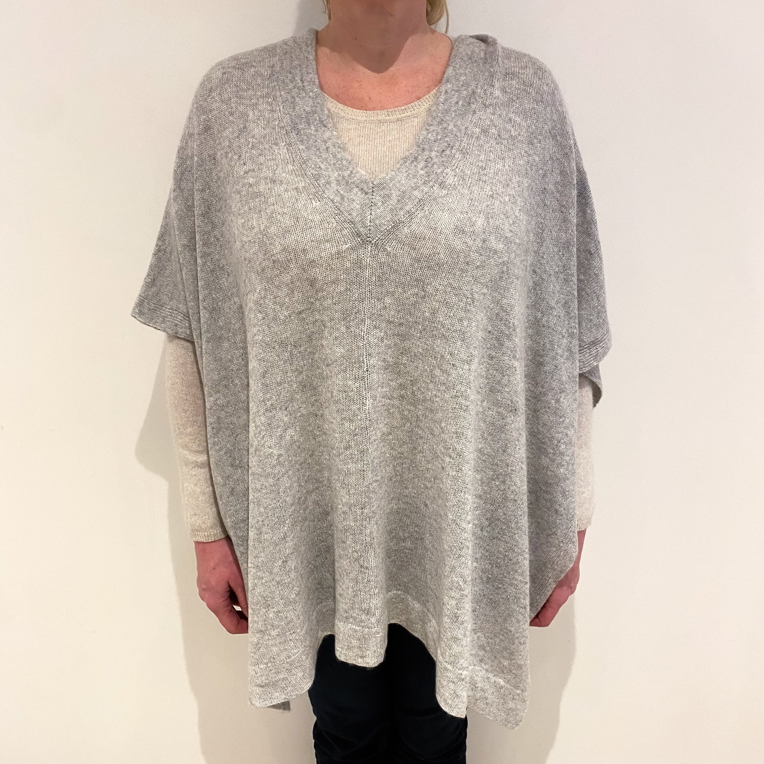 Smoke Grey Cashmere V Neck Poncho Large