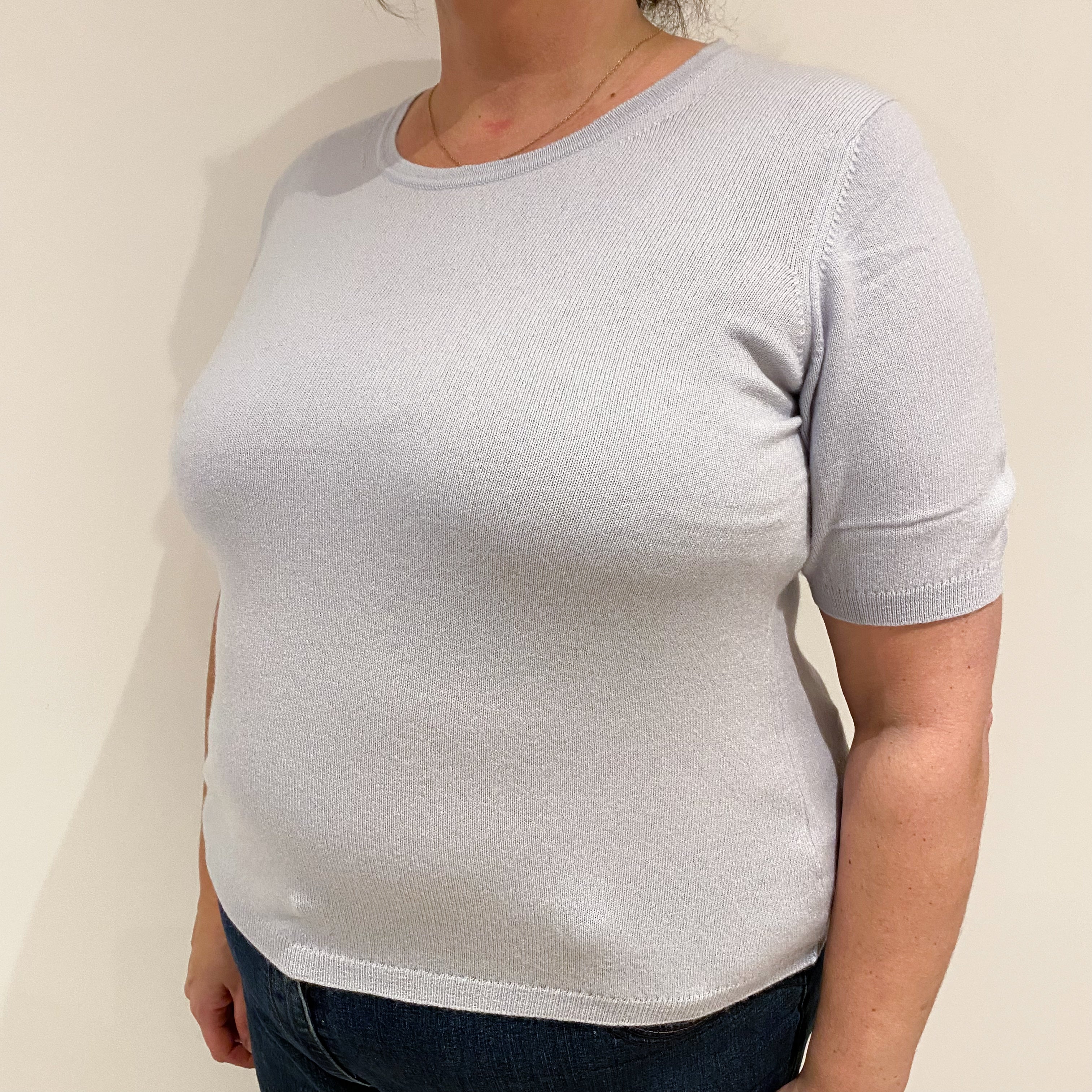 Ice Blue Cashmere Short Sleeve Crew Neck Jumper Extra Large