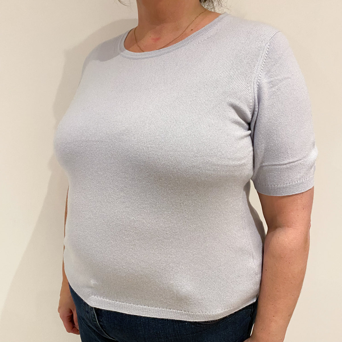 Ice Blue Cashmere Short Sleeve Crew Neck Jumper Extra Large