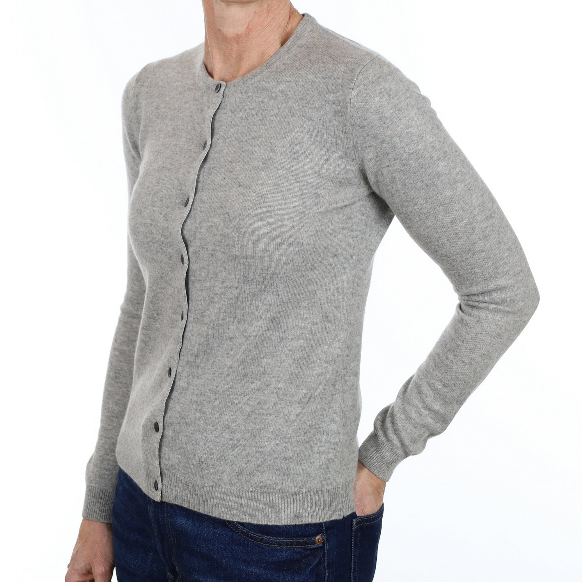 Smoke Grey Cashmere Crew Neck Cardigan Small