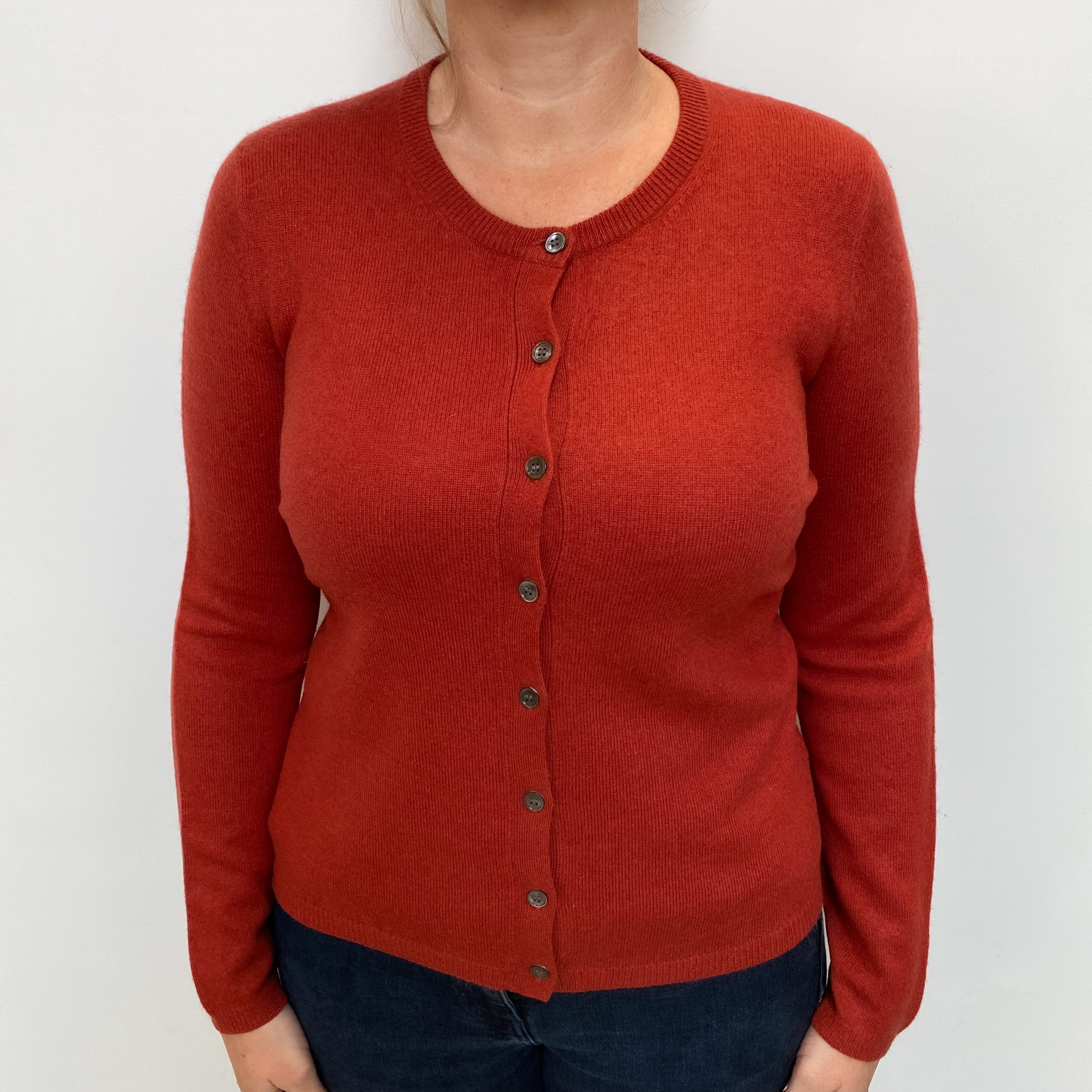 Burnt Orange Cashmere Crew Neck Cardigan Large