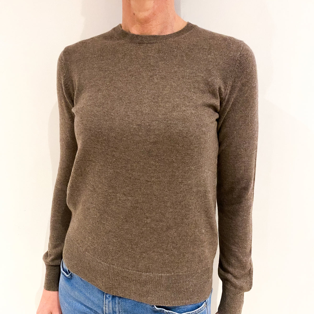 Mocha Brown Cashmere Crew Neck Jumper Small