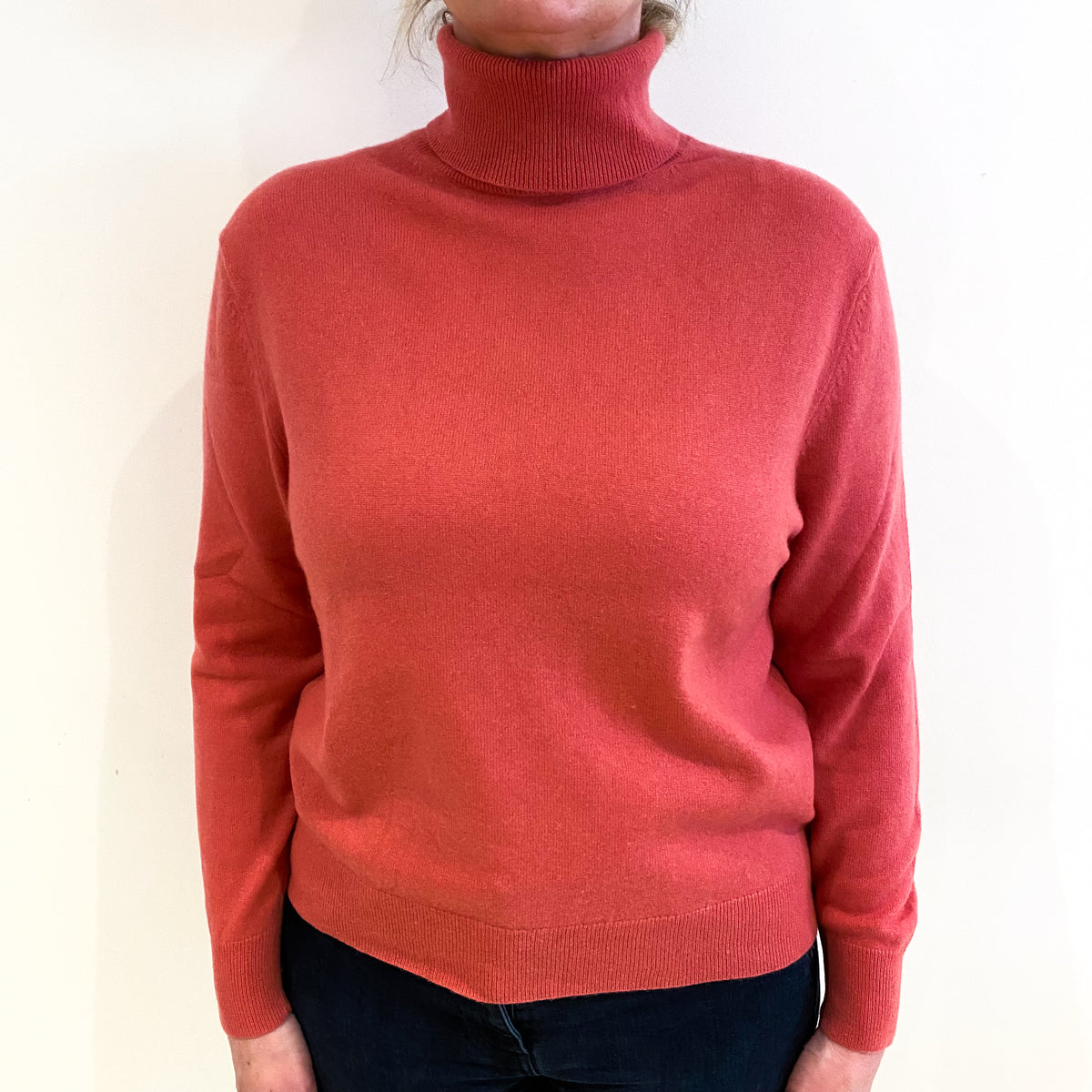 Loganberry Pink Cashmere Polo Neck Jumper Large