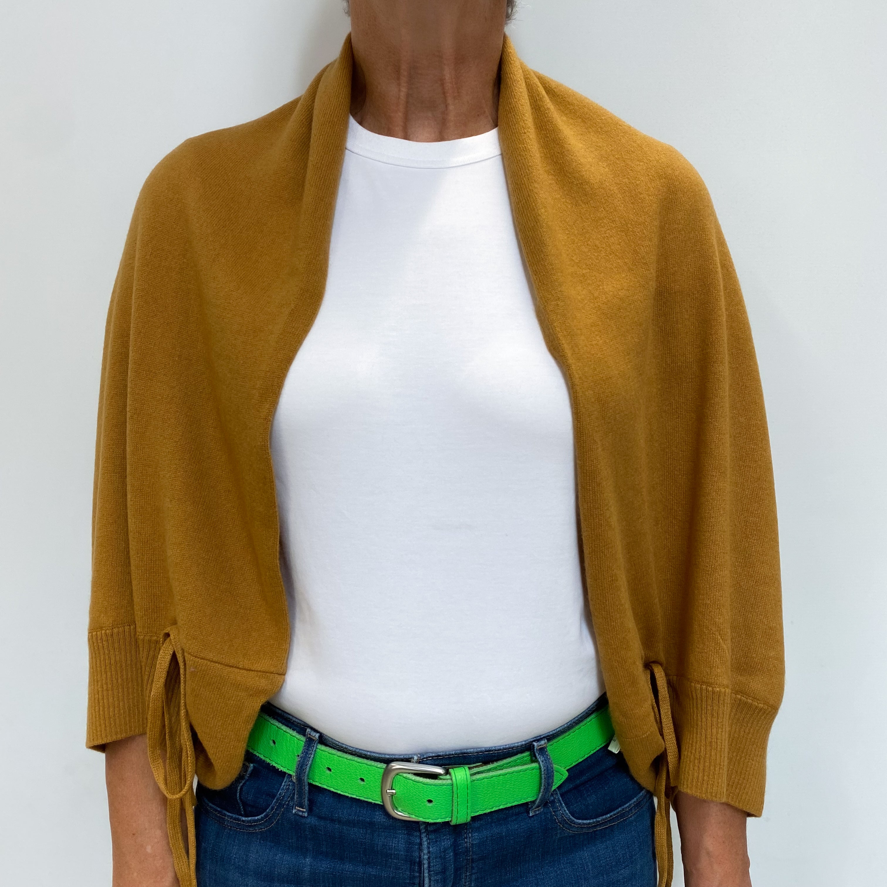 French Mustard Cashmere Edge To Edge Cardigan Medium