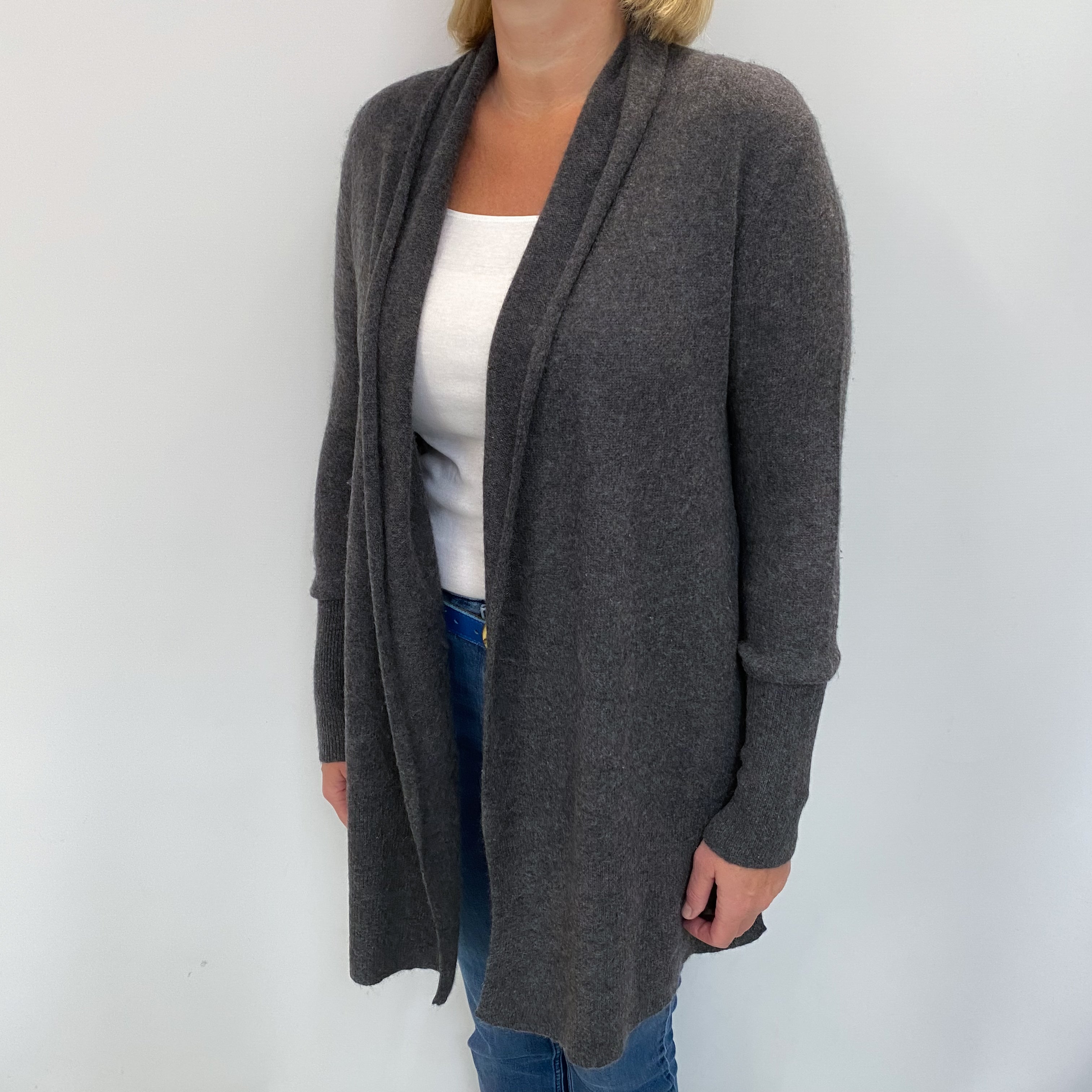 Charcoal Grey Cashmere Edge To Edge Cardigan Large