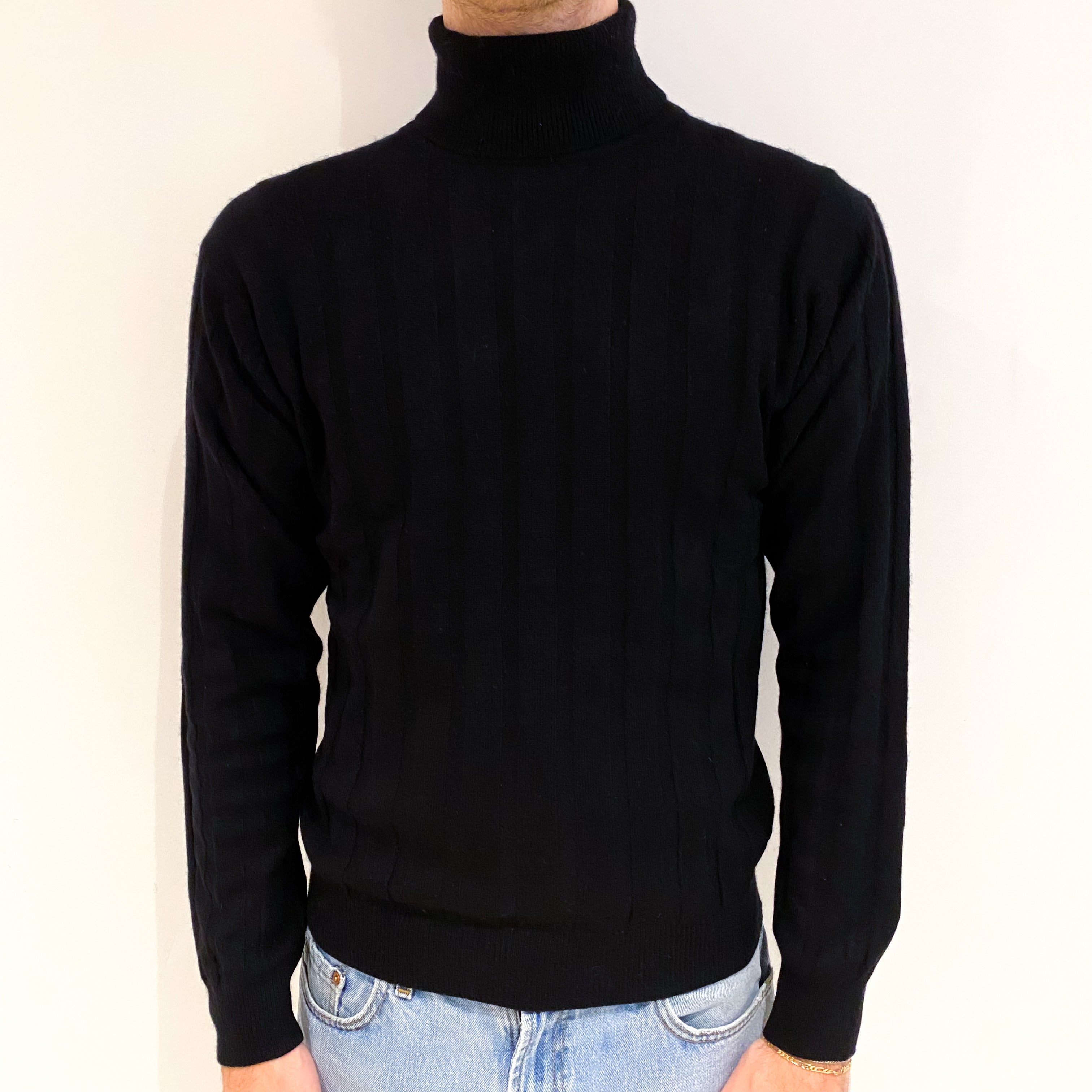Men’s Black Cashmere Polo Neck Jumper Medium