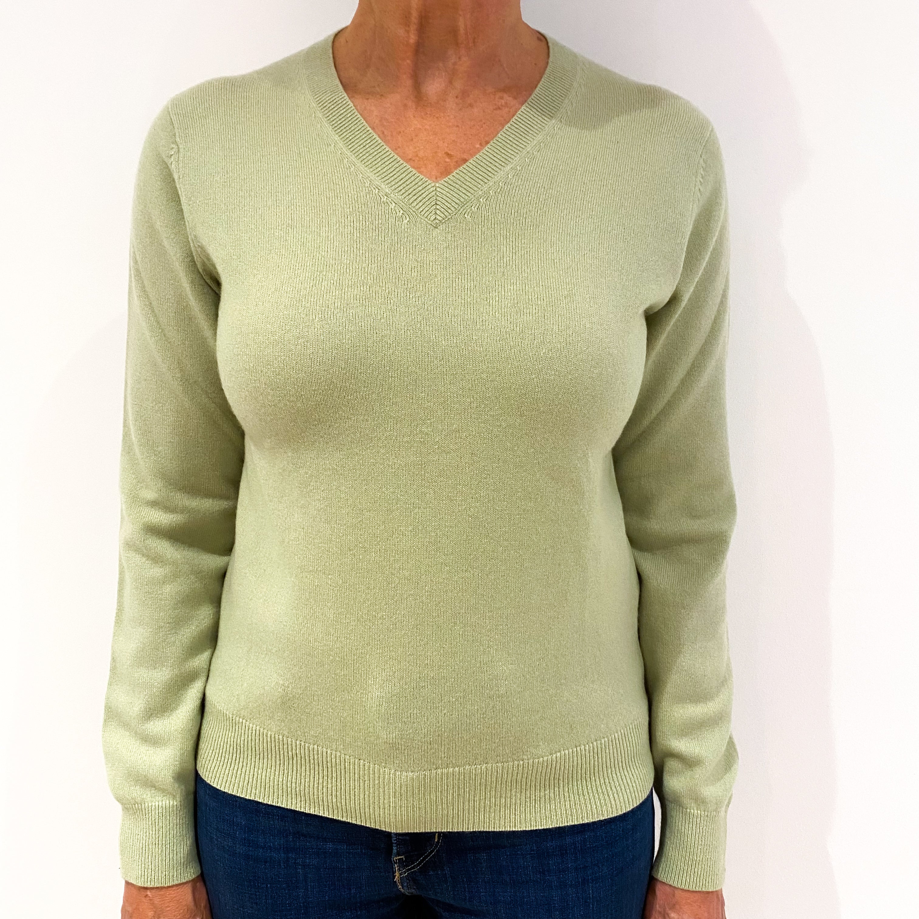 Celery Green Cashmere V-Neck Jumper Medium