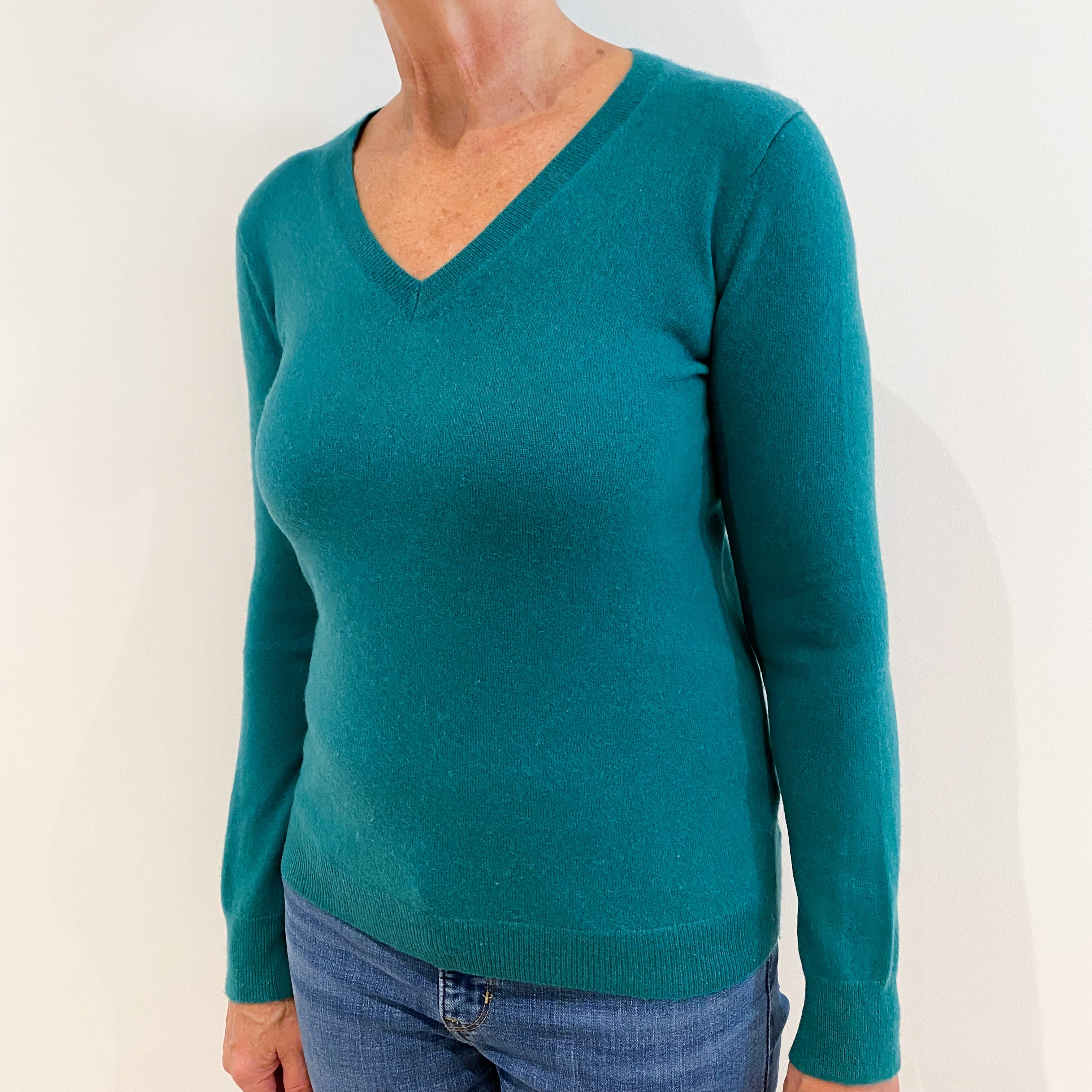 Shamrock Green Cashmere V-Neck Jumper Medium