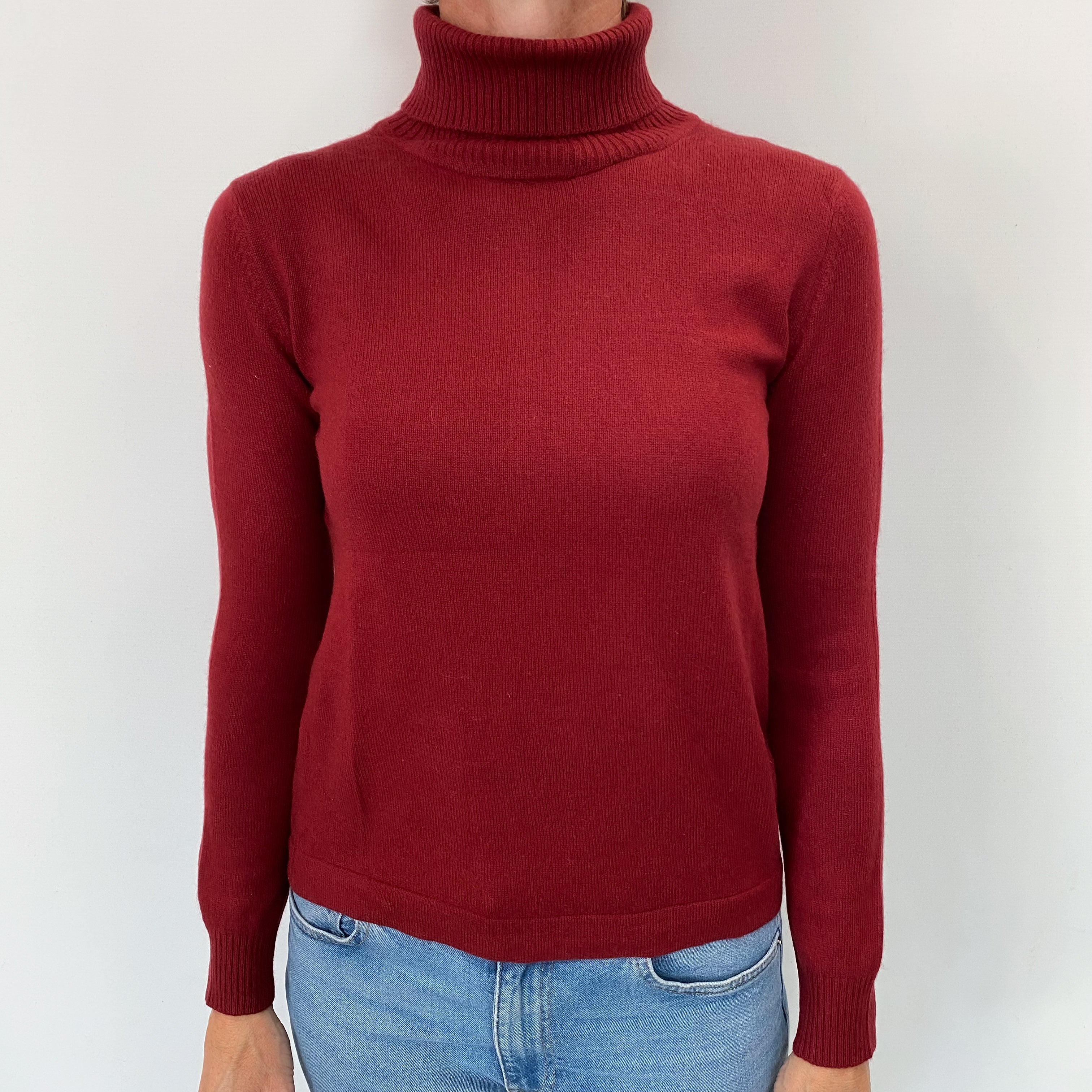 Burgundy Red Cashmere Polo Neck Jumper Small