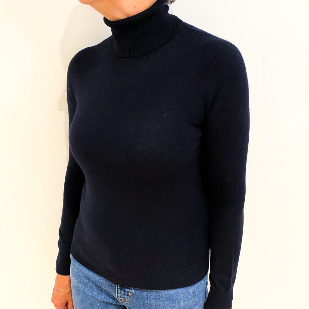 Navy Blue Cashmere Polo Neck Jumper Medium