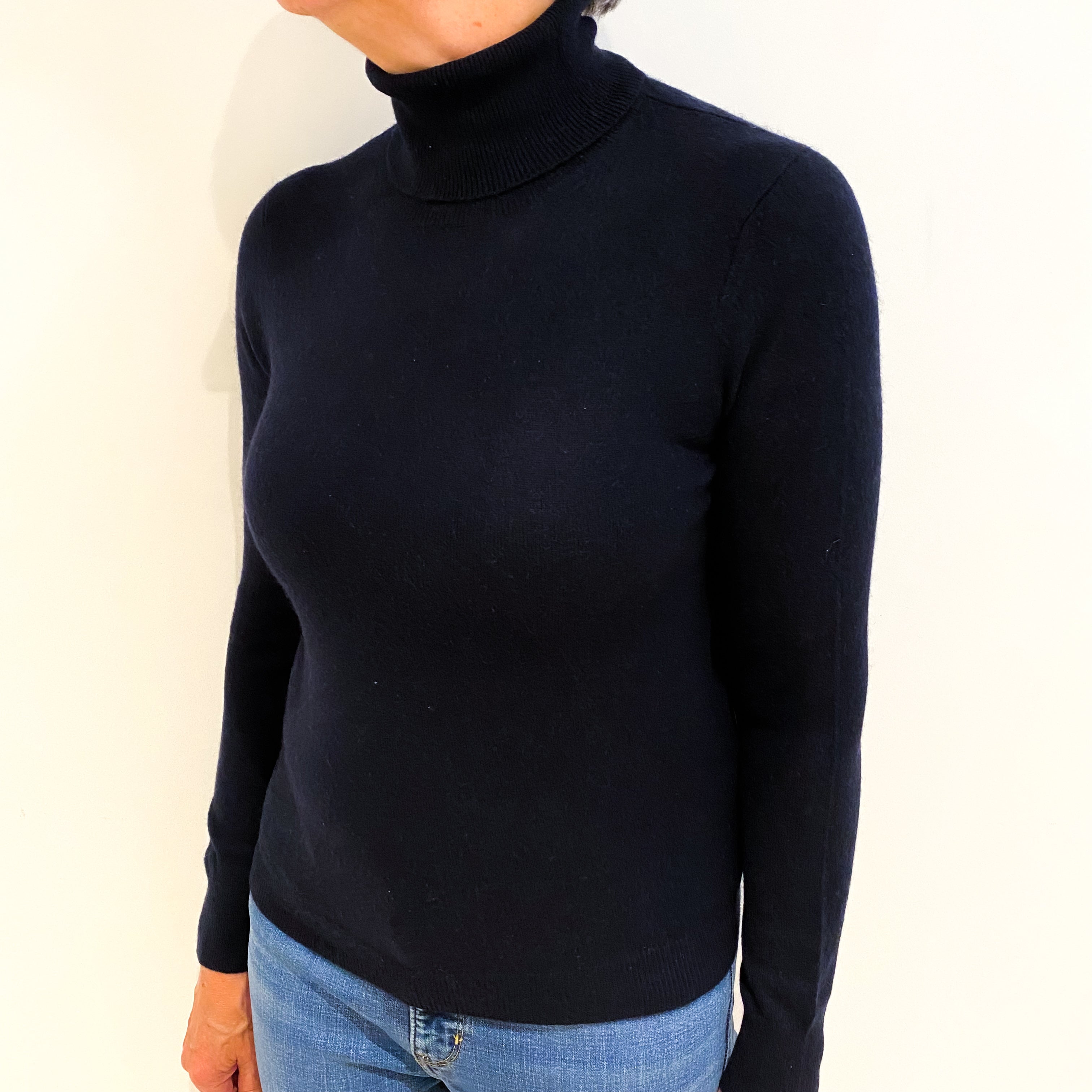 Navy Blue Cashmere Polo Neck Jumper Medium