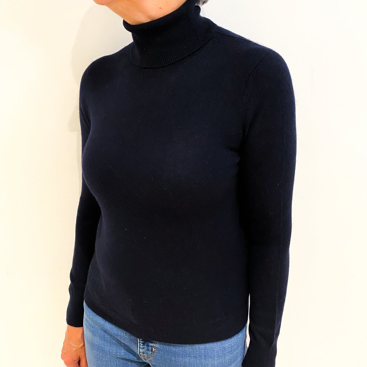 Navy Blue Cashmere Polo Neck Jumper Medium