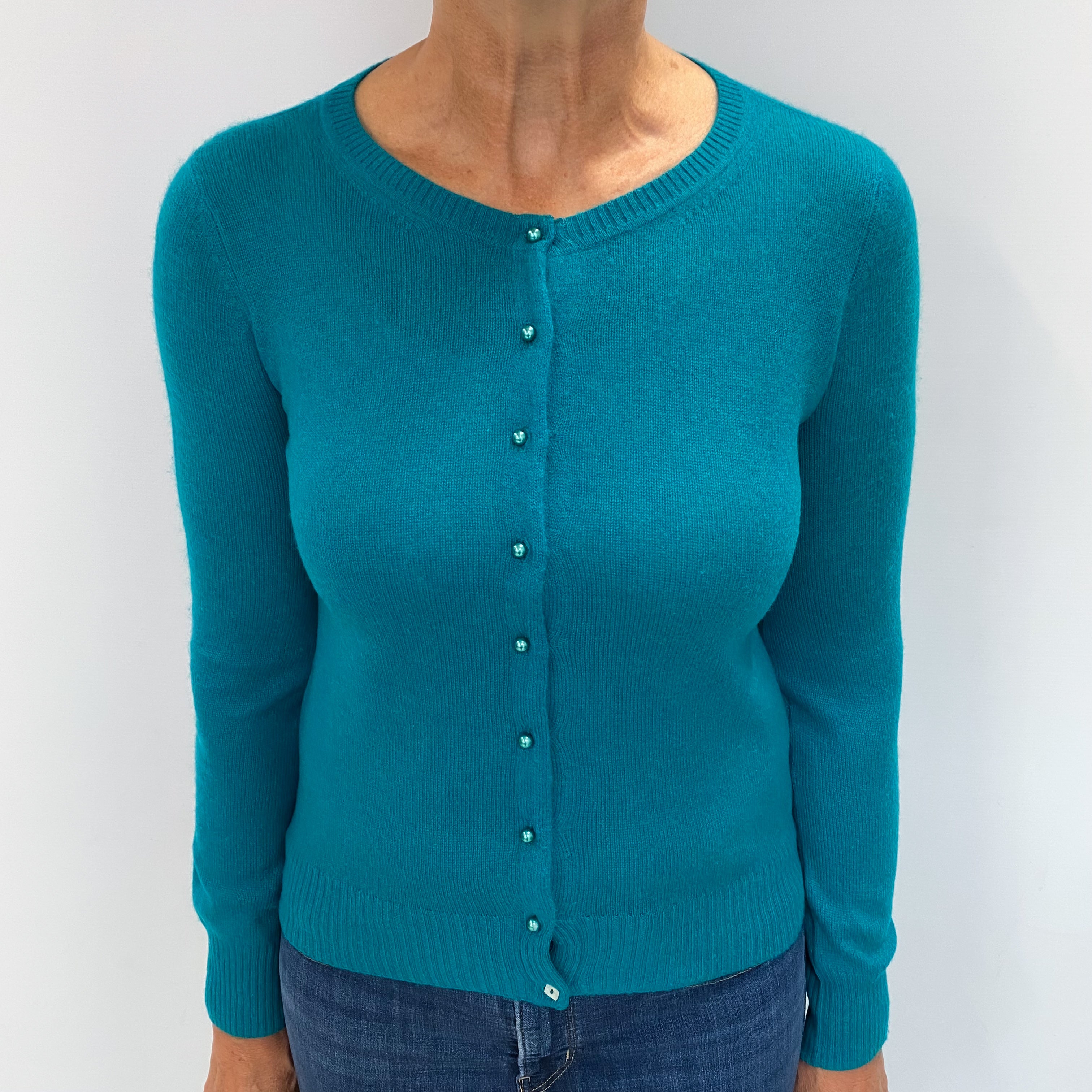Lincoln Green Cashmere Crew Neck Cardigan Medium