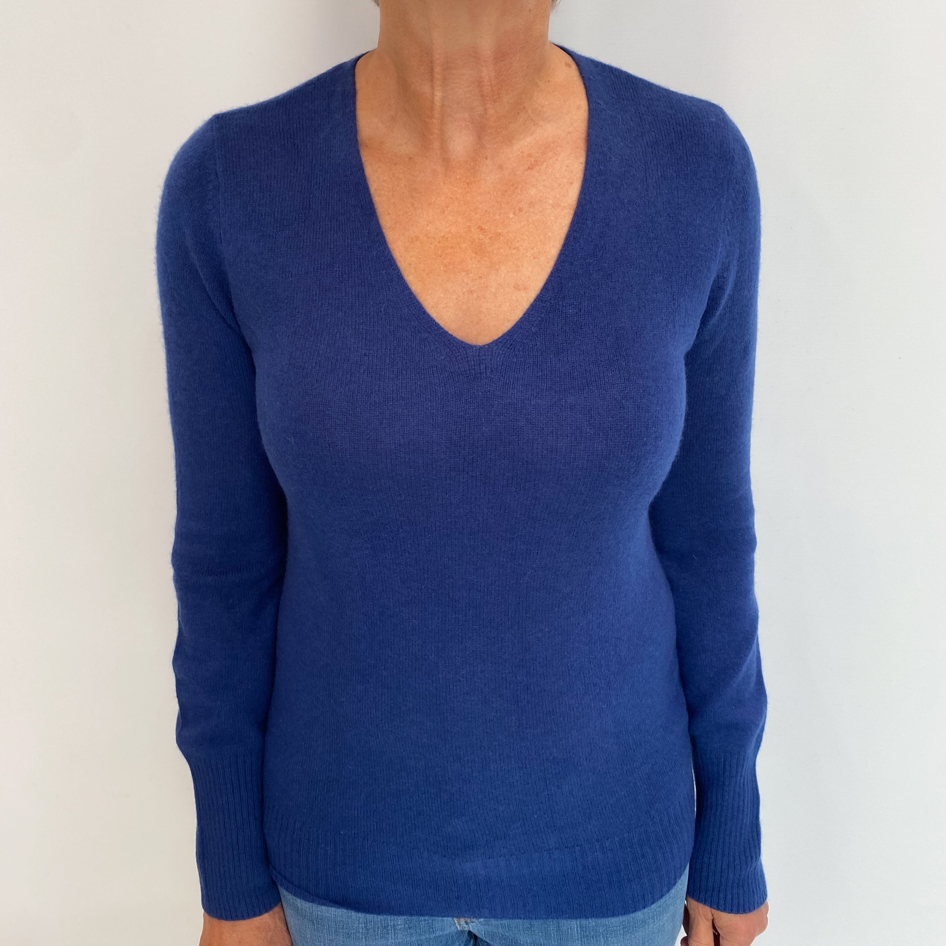 French Navy Cashmere V Neck Jumper Medium