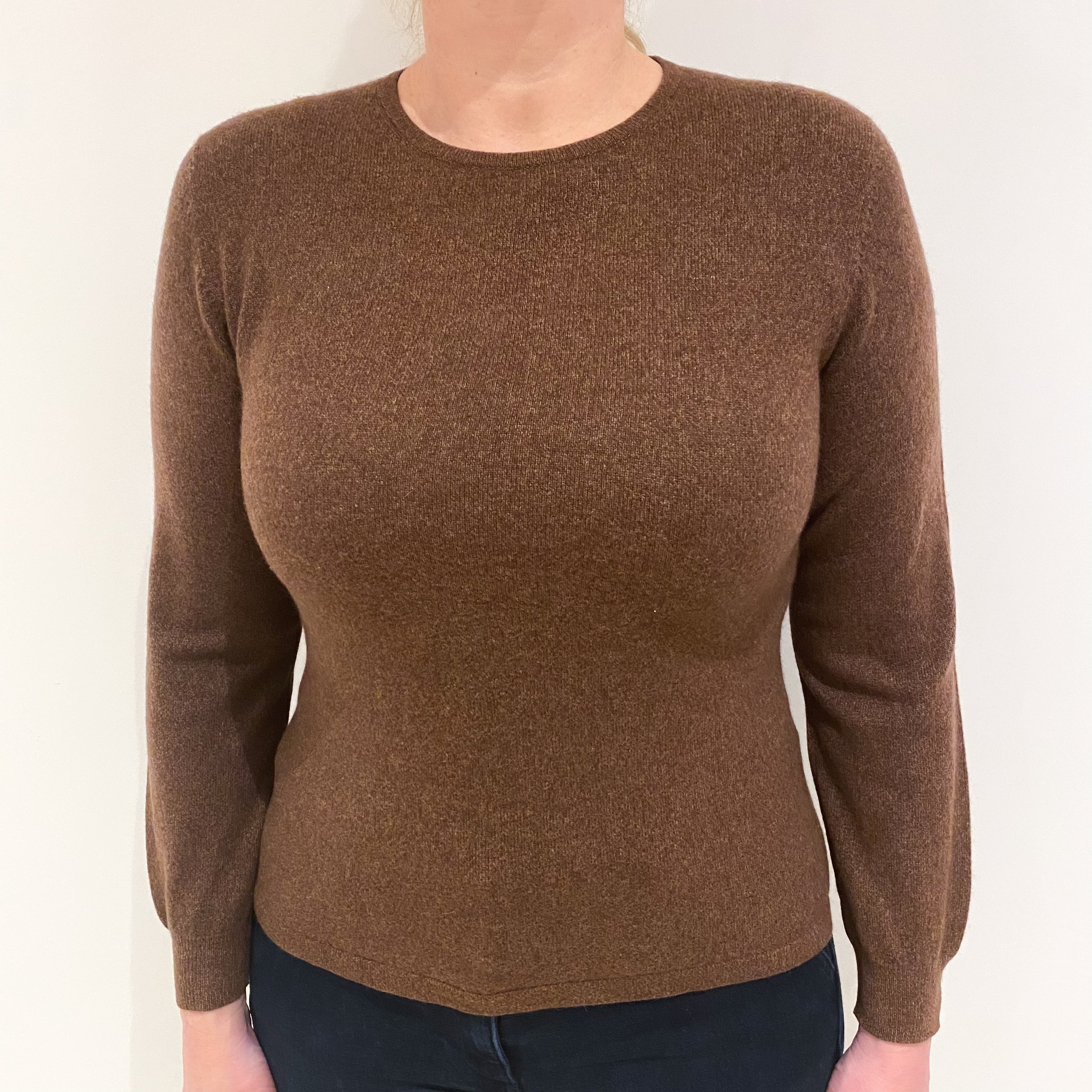 Sepia Brown Cashmere Crew Neck Jumper Large