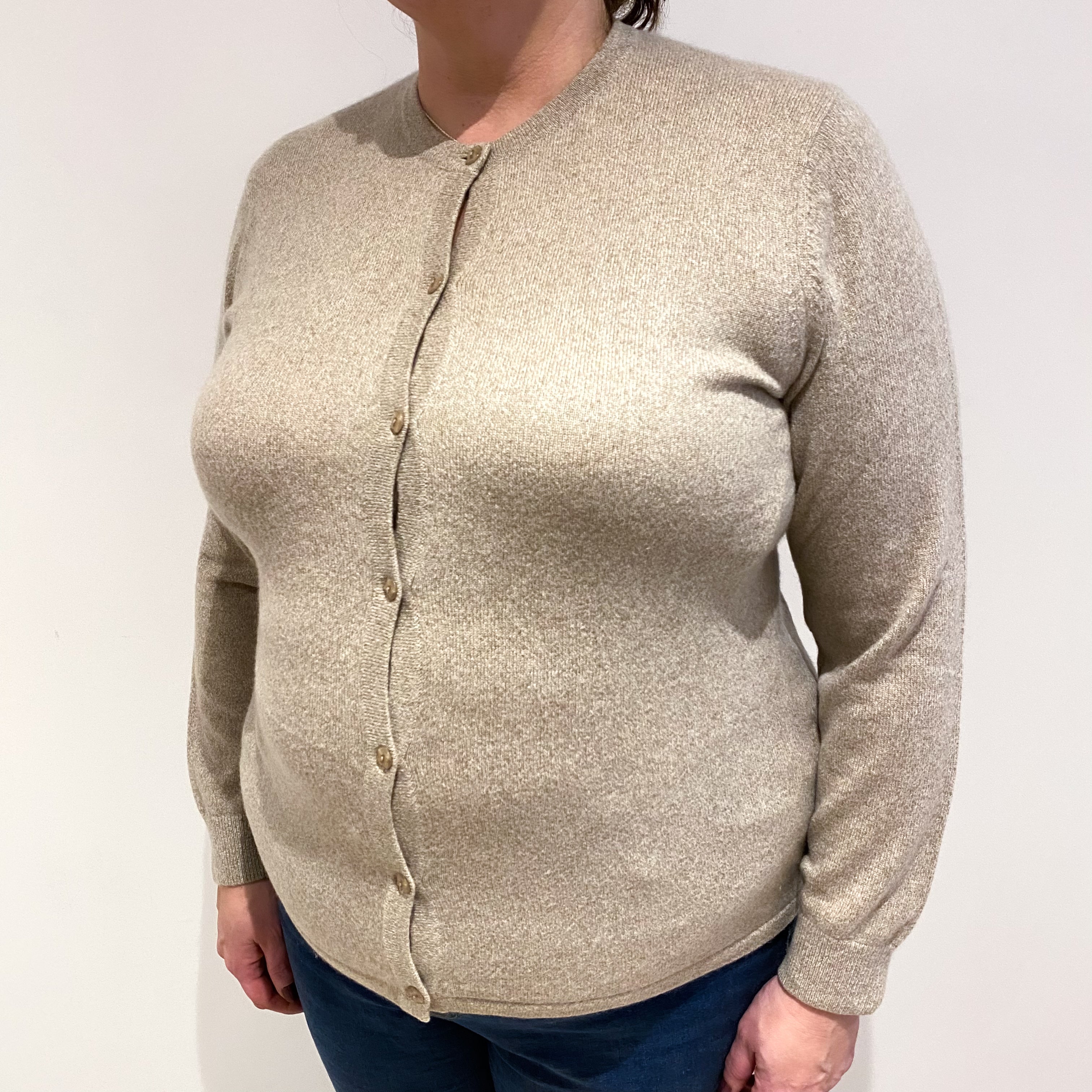 Fawn Beige Cashmere Crew Neck Cardigan Extra Large