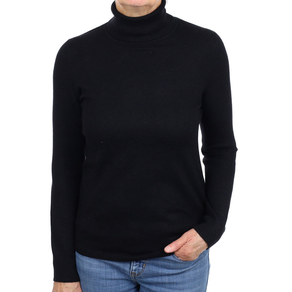 Black Cashmere Polo Neck Jumper Medium