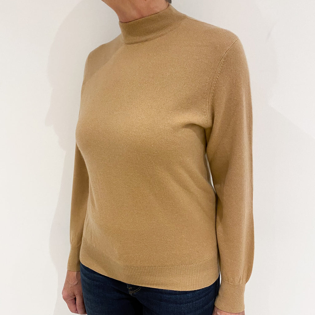 Camel Cashmere Turtle Neck Jumper Medium