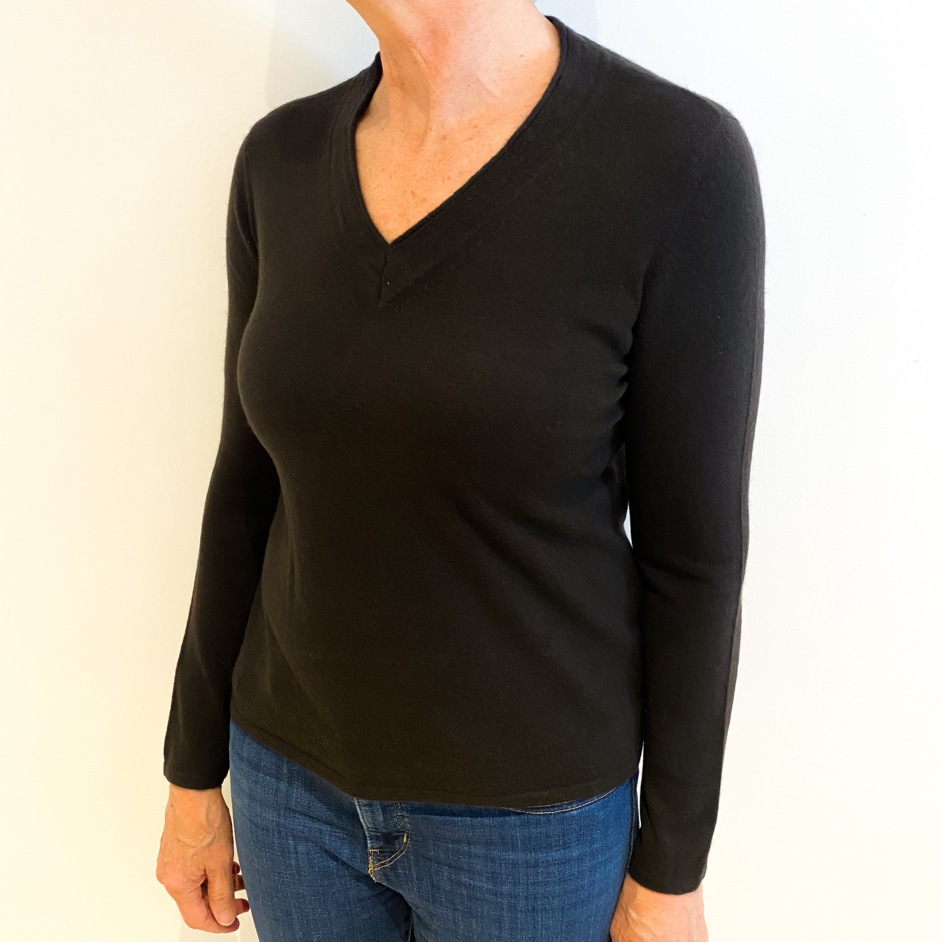 Chocolate Brown Cashmere V Neck Jumper Medium